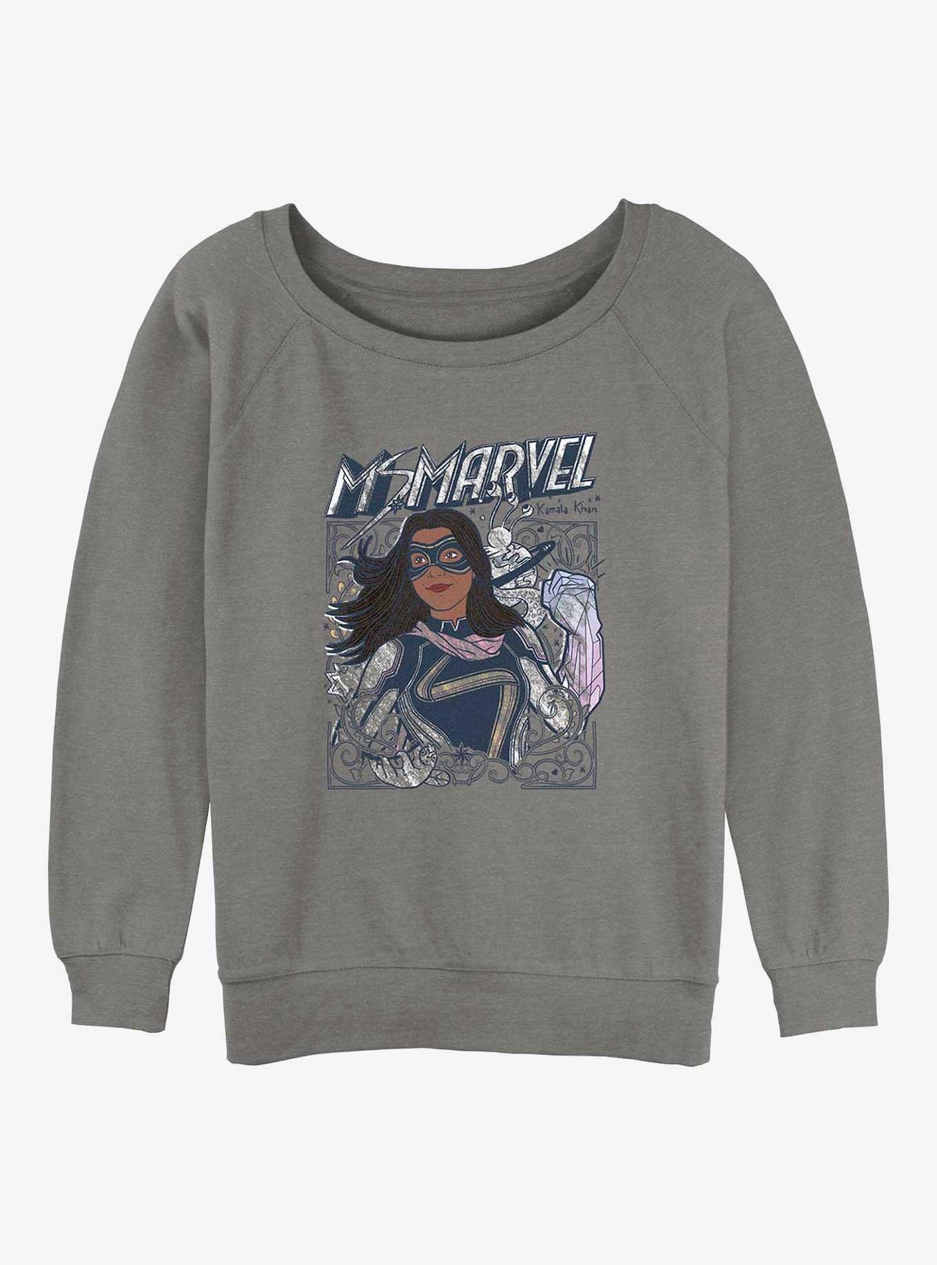 Marvel Ms. Marvel Doodle Kamala Womens Slouchy Sweatshirt, GRAY HTR, hi-res