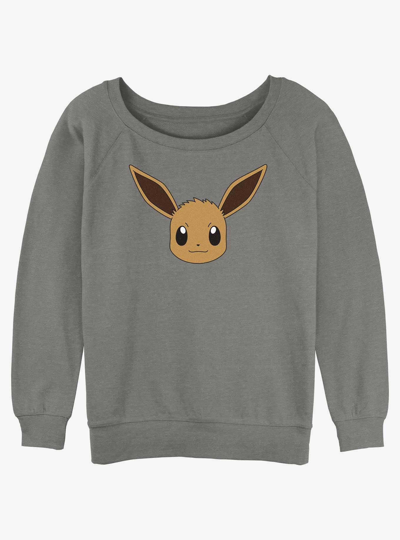 Pokemon Eevee Face Womens Slouchy Sweatshirt, GRAY HTR, hi-res