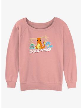 Pokemon Good Vibes With Charmander, Bulbasaur & Squirtle Womens Slouchy Sweatshirt, , hi-res