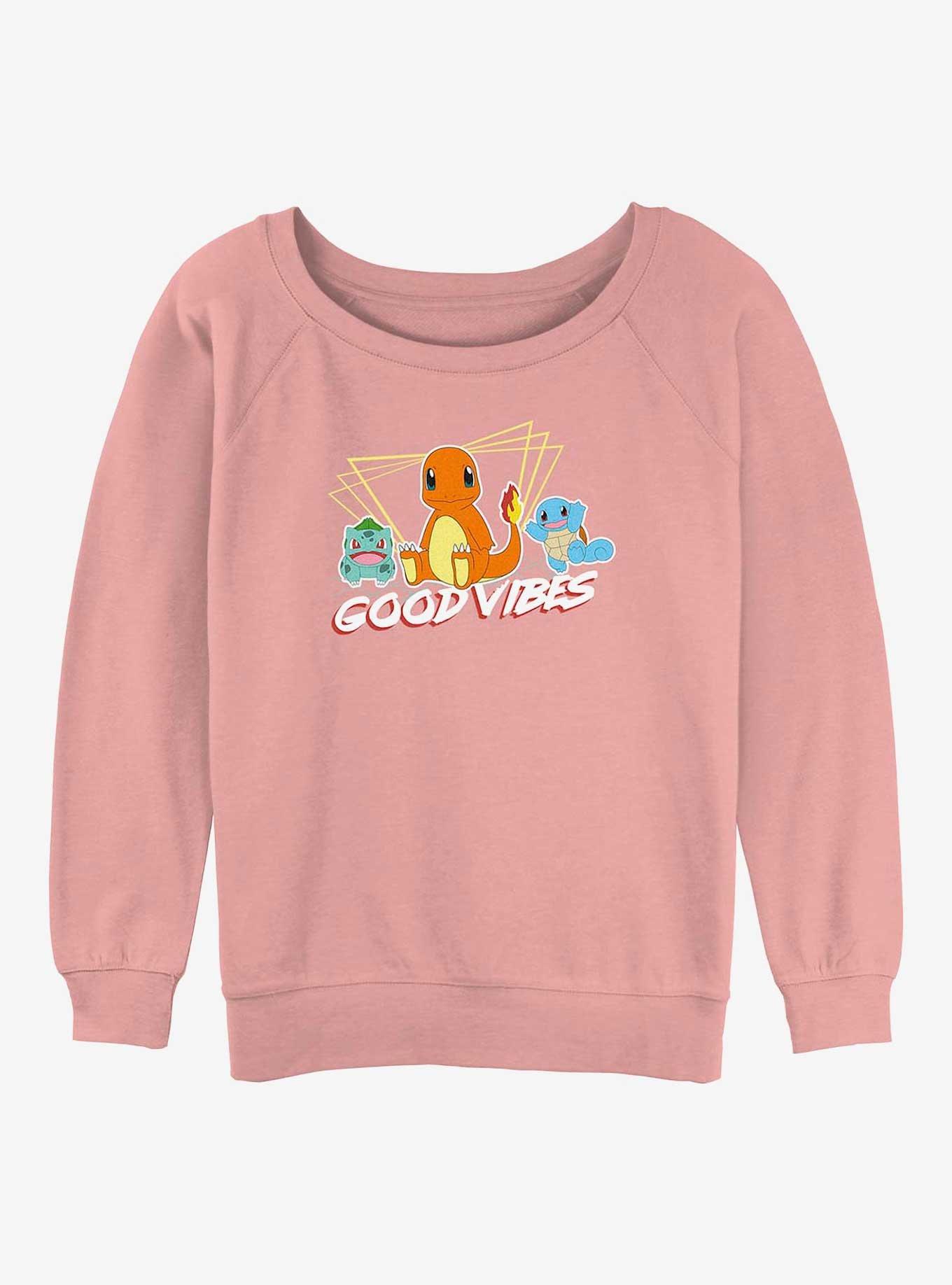 Pokemon Good Vibes With Charmander, Bulbasaur & Squirtle Womens Slouchy Sweatshirt, , hi-res