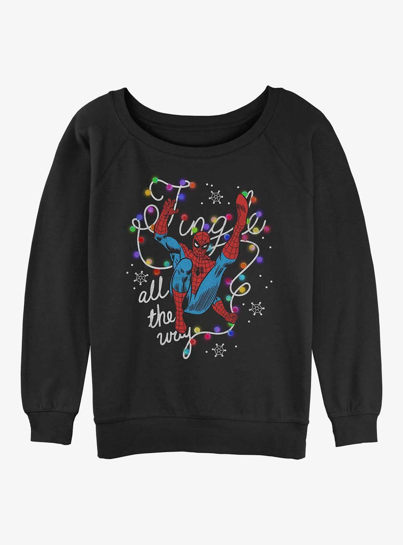 Marvel Spider-Man Jingle All The Way Womens Slouchy Sweatshirt, BLACK, hi-res