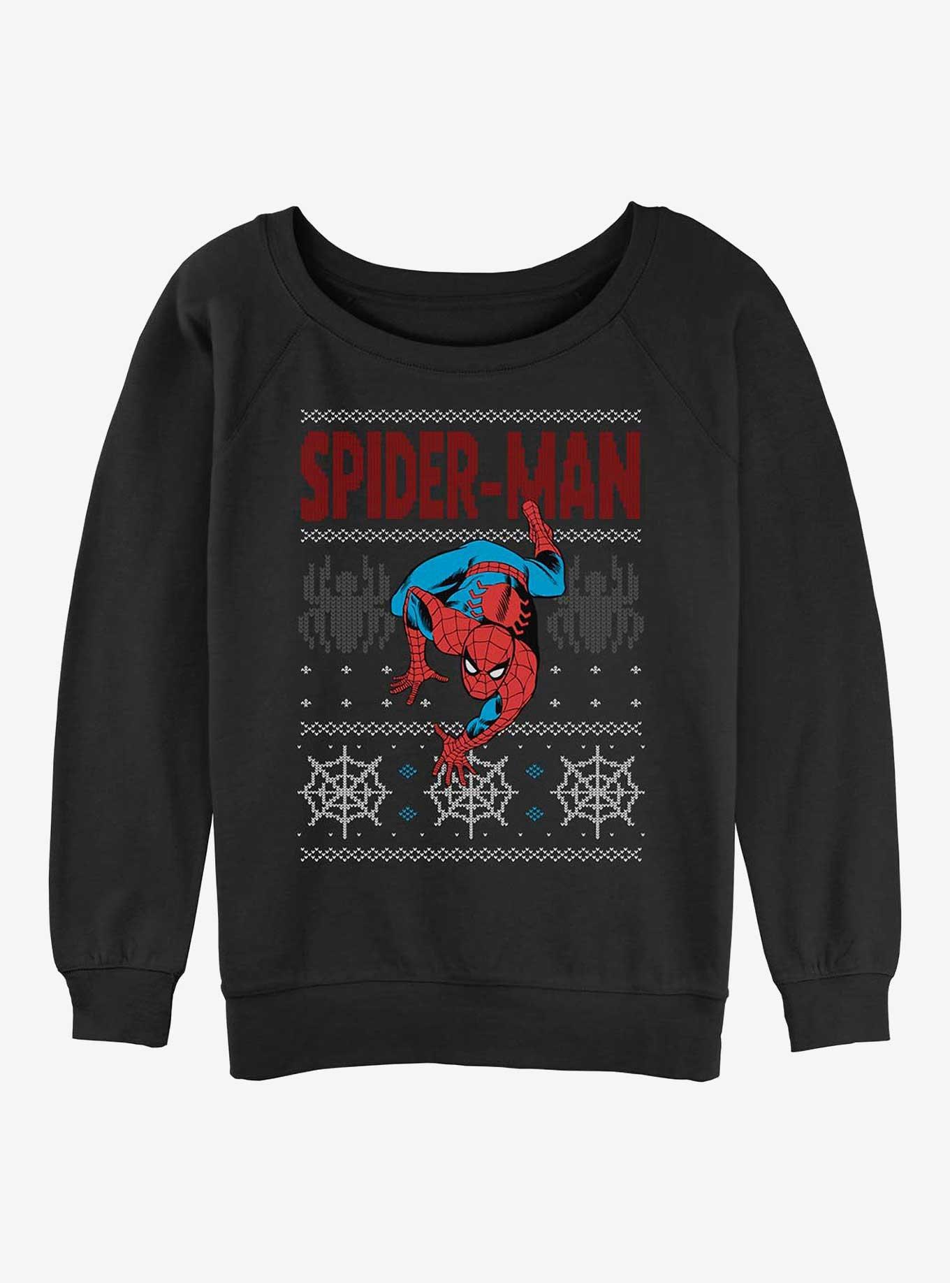 Marvel Spider-Man Ugly Christmas Spidey Womens Slouchy Sweatshirt, BLACK, hi-res