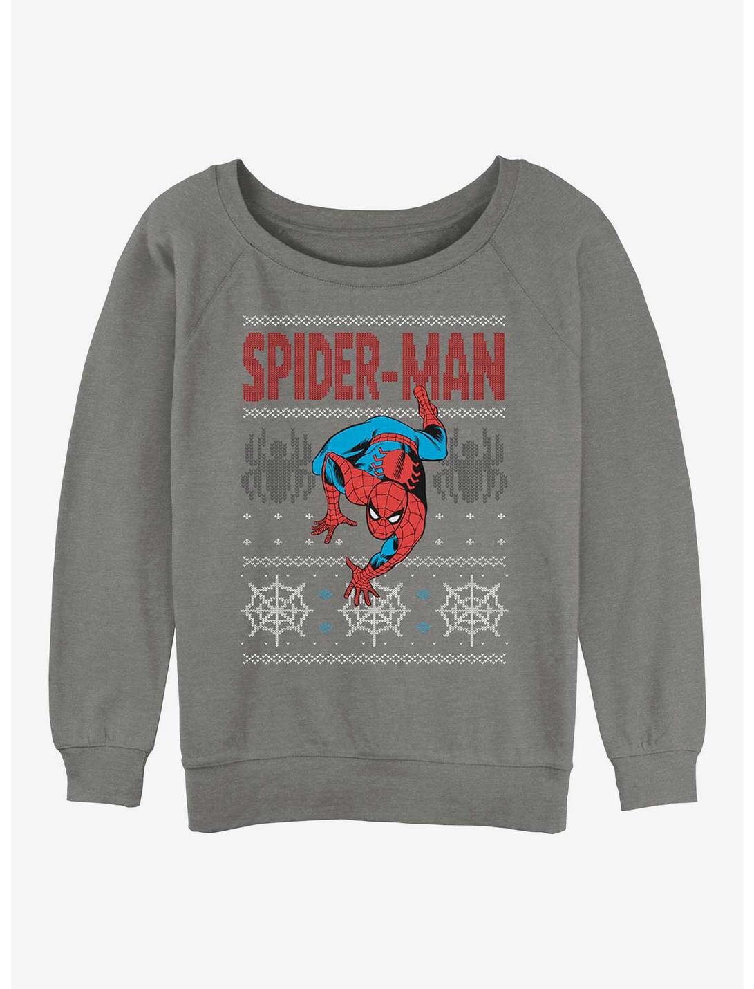 Marvel Spider-Man Ugly Christmas Spidey Womens Slouchy Sweatshirt, GRAY HTR, hi-res