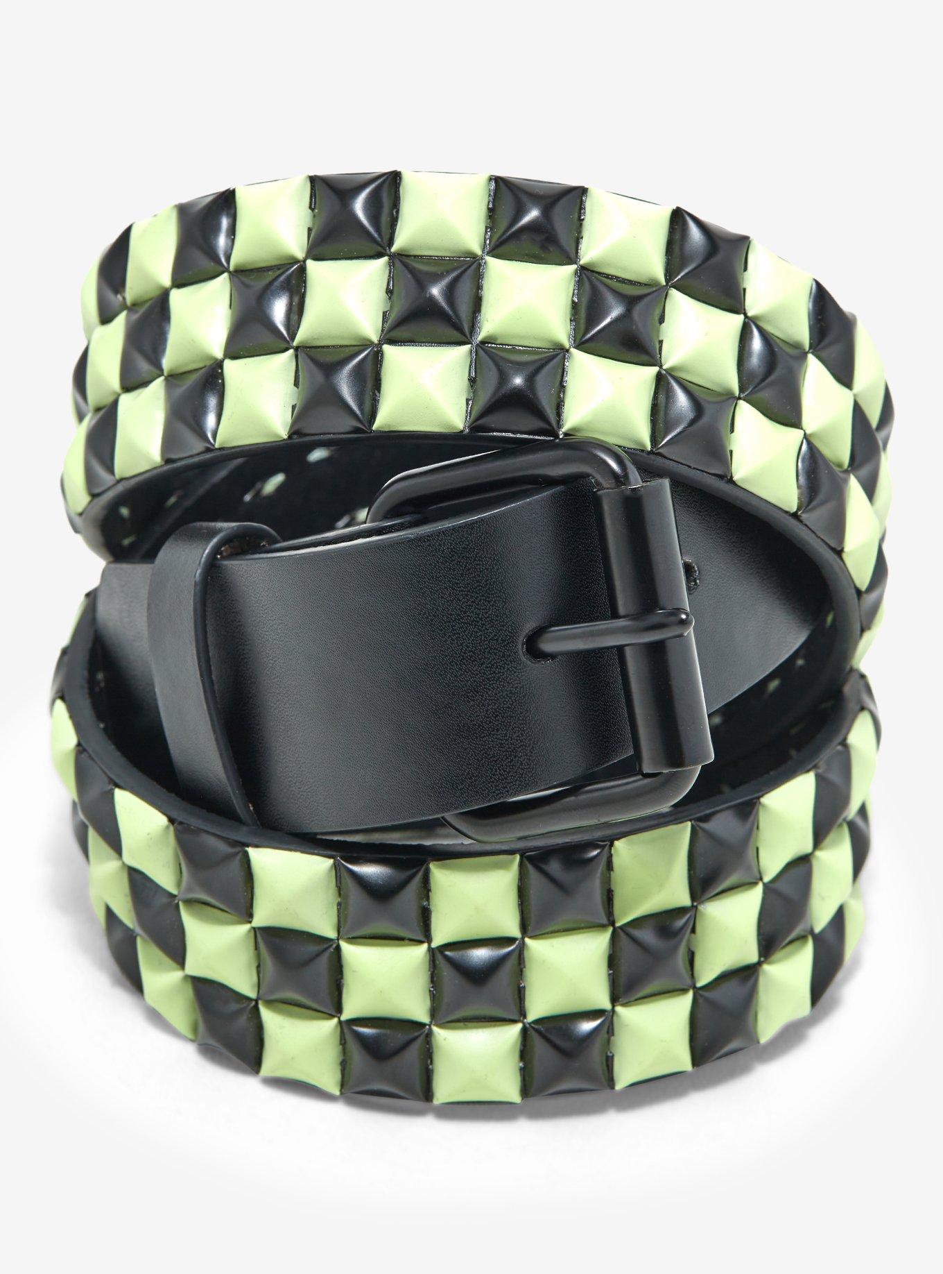 Black & Glow-In-The-Dark Pyramid Stud Belt, MULTI, hi-res