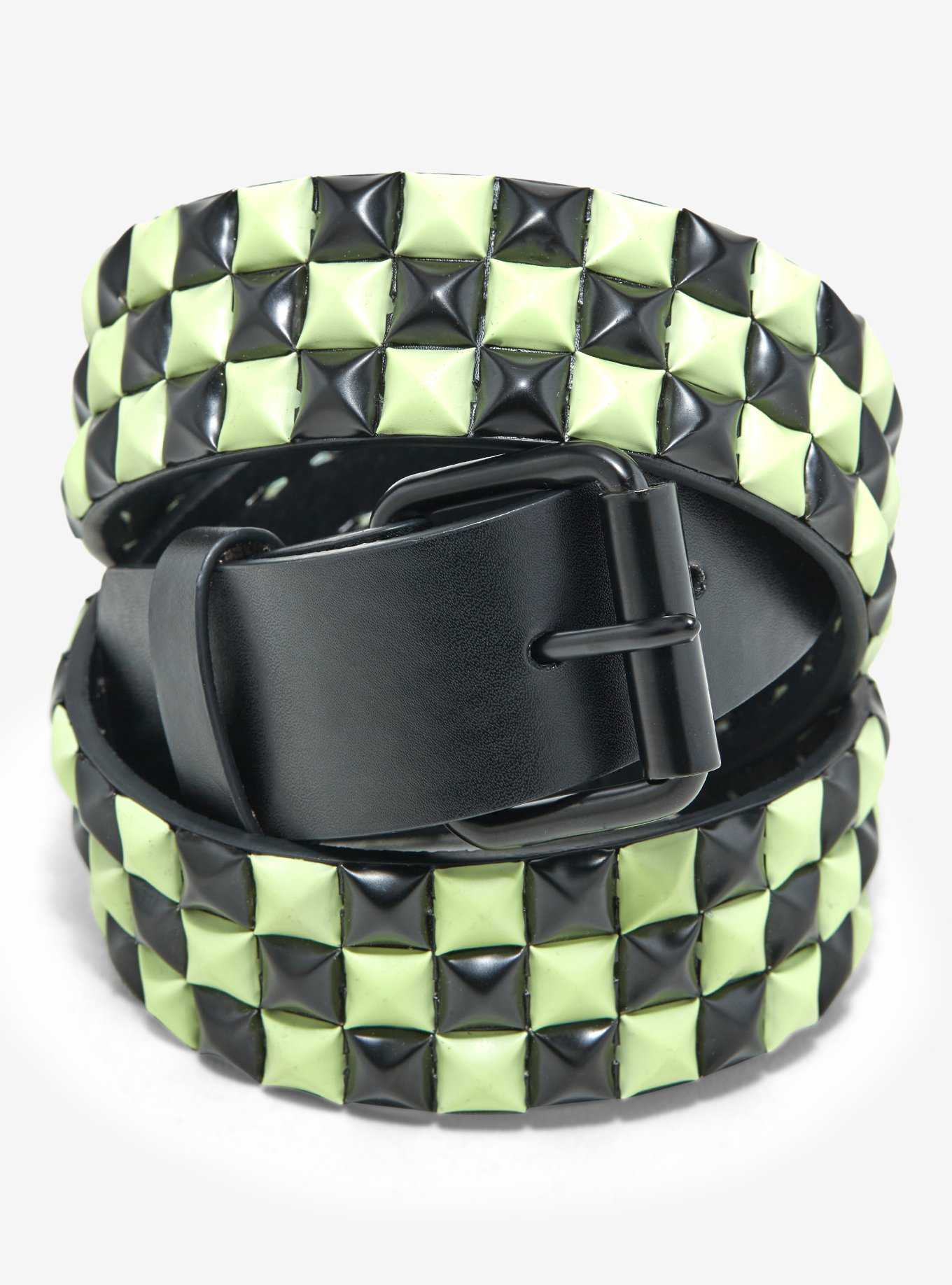 Black & Glow-In-The-Dark Pyramid Stud Belt, , hi-res