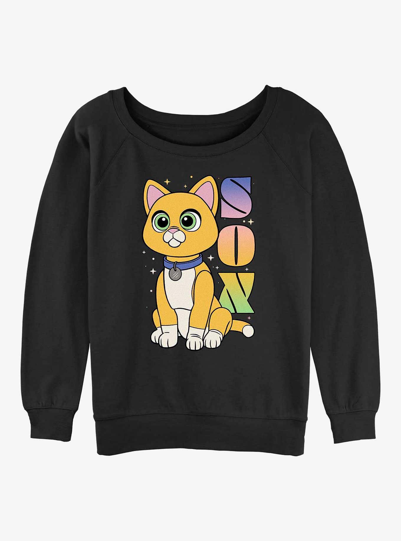 Disney Pixar Lightyear Sox Robot Cat Womens Slouchy Sweatshirt, BLACK, hi-res