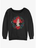 Disney The Little Mermaid Festive Ariel Wreath Womens Slouchy Sweatshirt, BLACK, hi-res