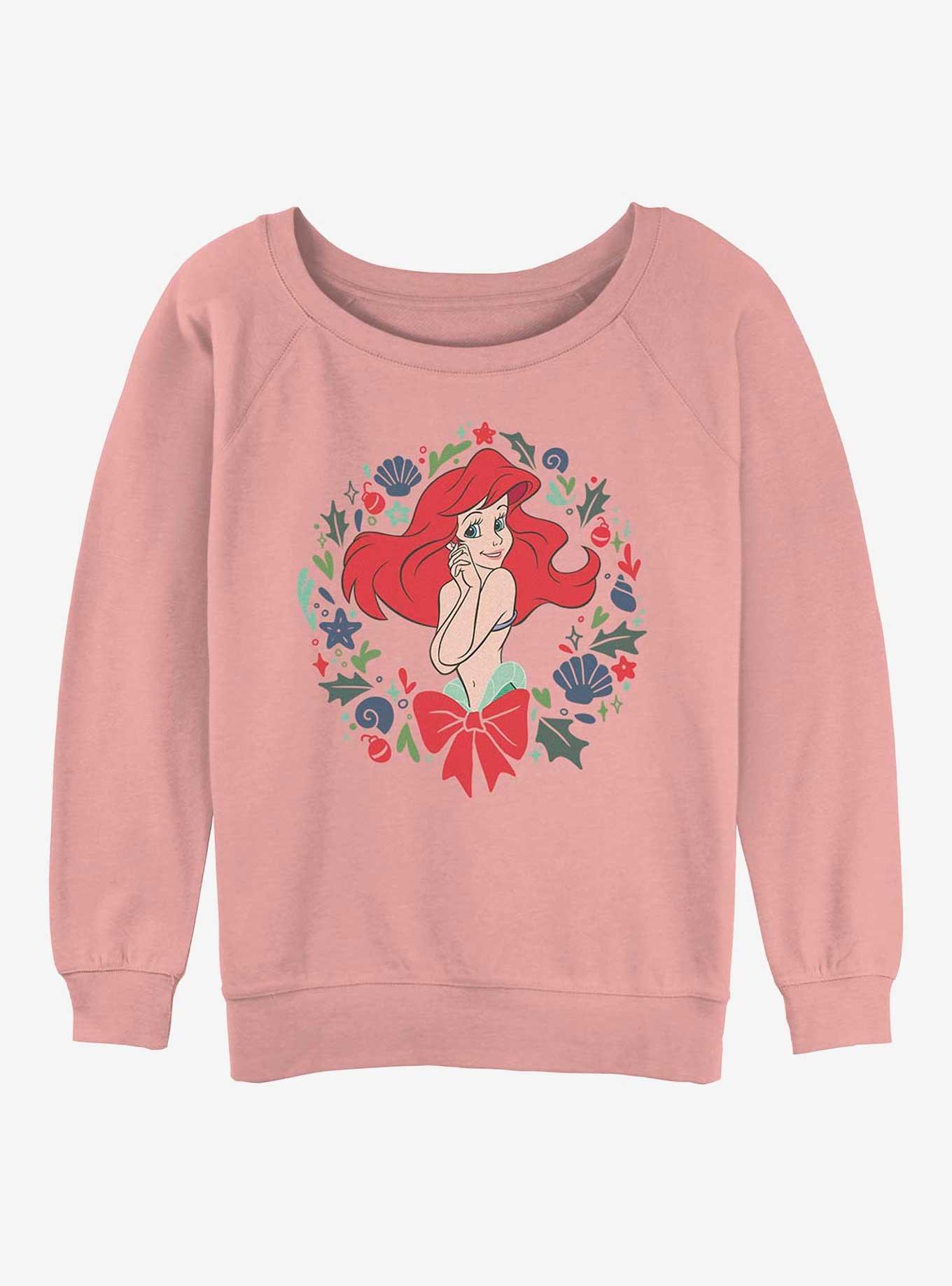 Disney The Little Mermaid Festive Ariel Wreath Womens Slouchy Sweatshirt, , hi-res