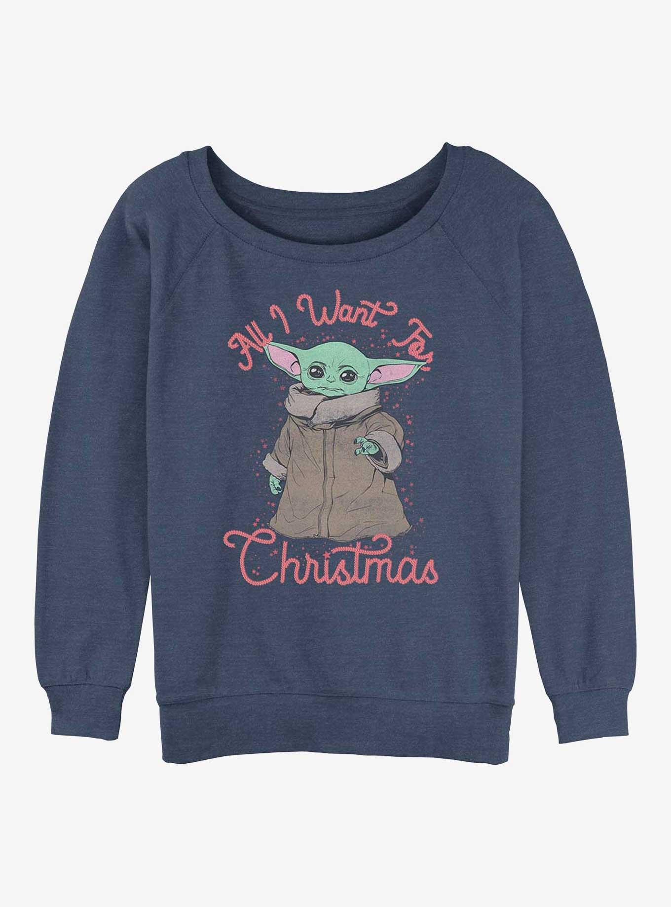 Star Wars The Mandalorian Christmas Child Womens Slouchy Sweatshirt, BLUEHTR, hi-res