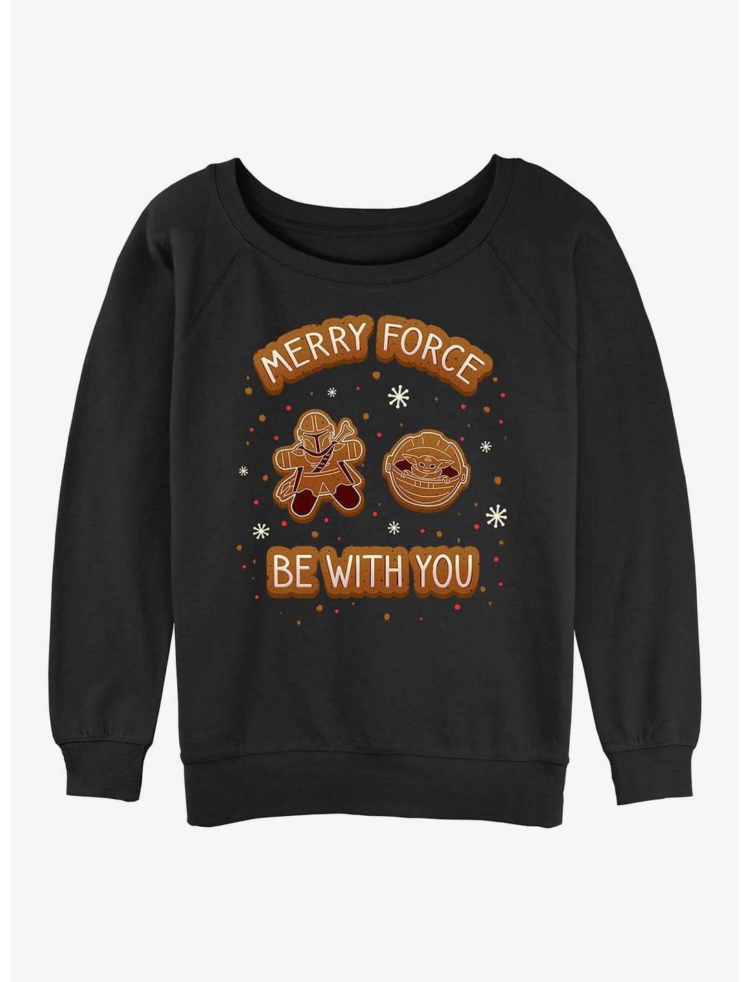 Star Wars The Mandalorian Merry Force Gingerbread Cookie Womens Slouchy Sweatshirt, BLACK, hi-res