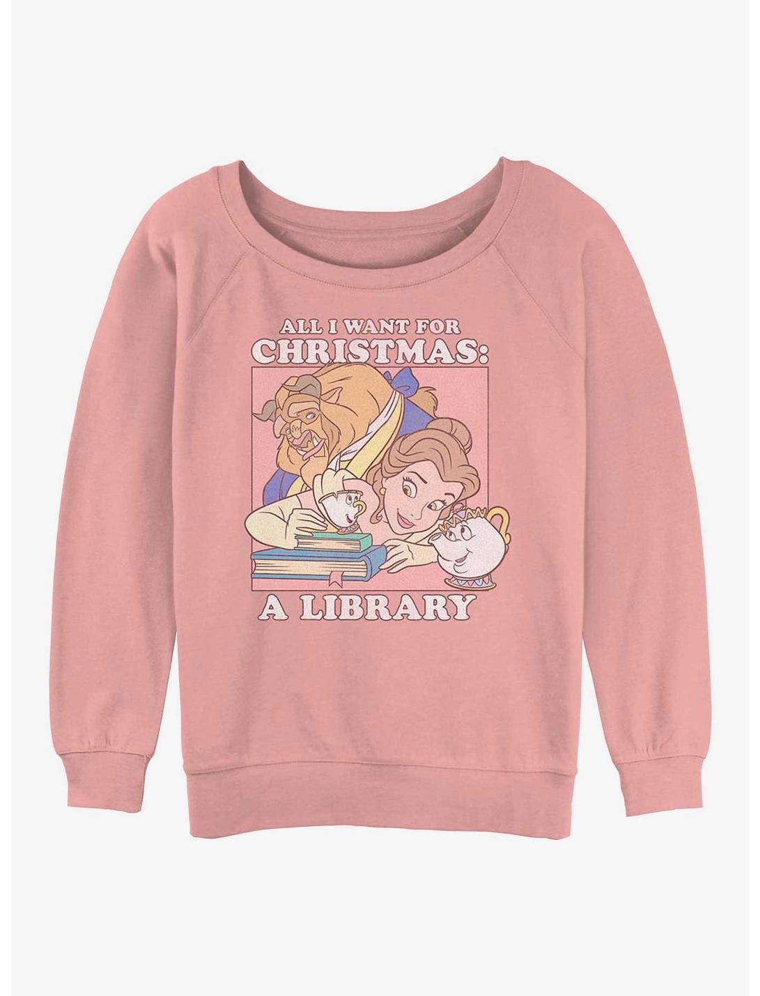Disney Princesses Belle Christmas Womens Slouchy Sweatshirt, DESERTPNK, hi-res