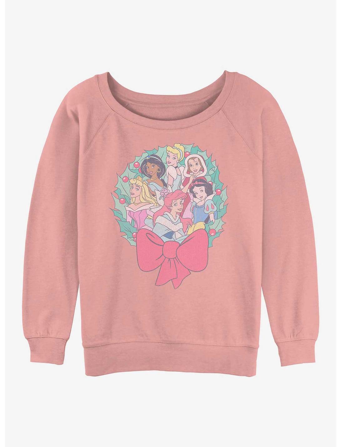 Disney Princesses Holiday Wreath Womens Slouchy Sweatshirt, DESERTPNK, hi-res