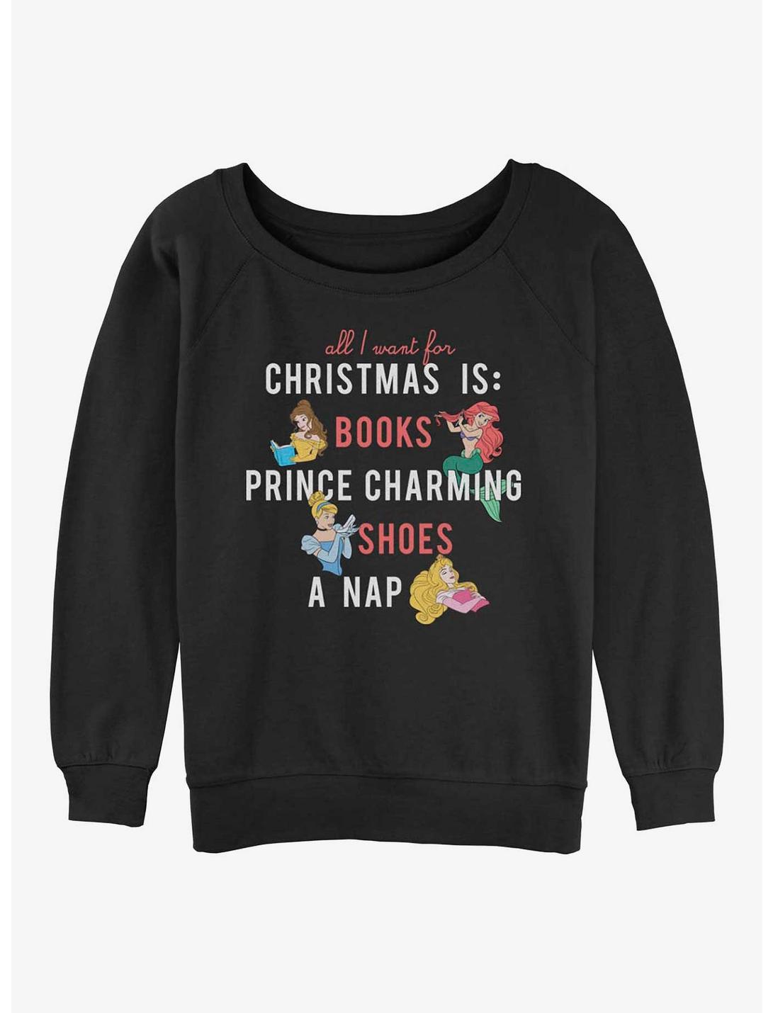 Disney Princesses Christmas Wish List Womens Slouchy Sweatshirt, BLACK, hi-res