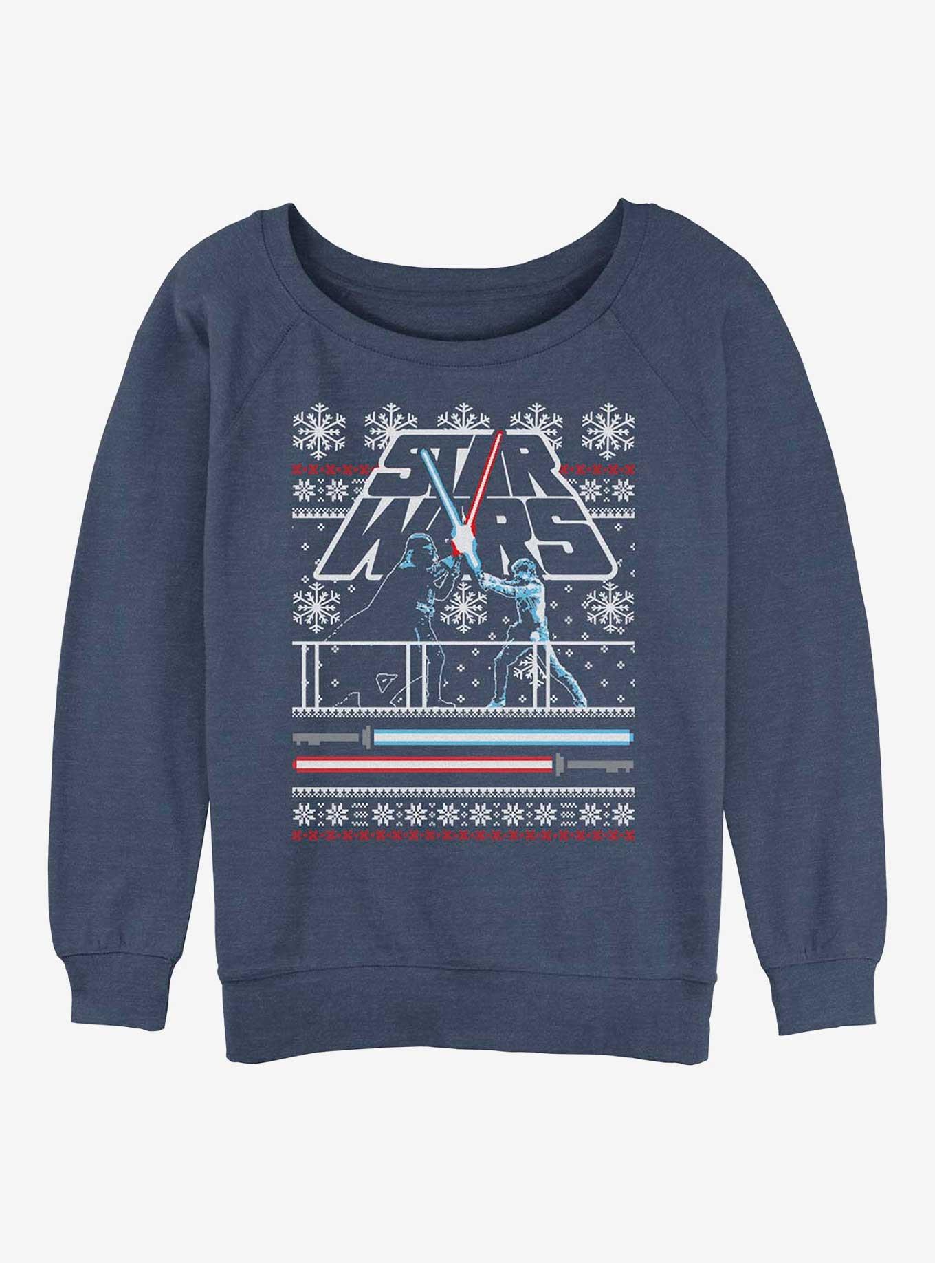 Star Wars Holiday Battle Ugly Christmas Womens Slouchy Sweatshirt, BLUEHTR, hi-res