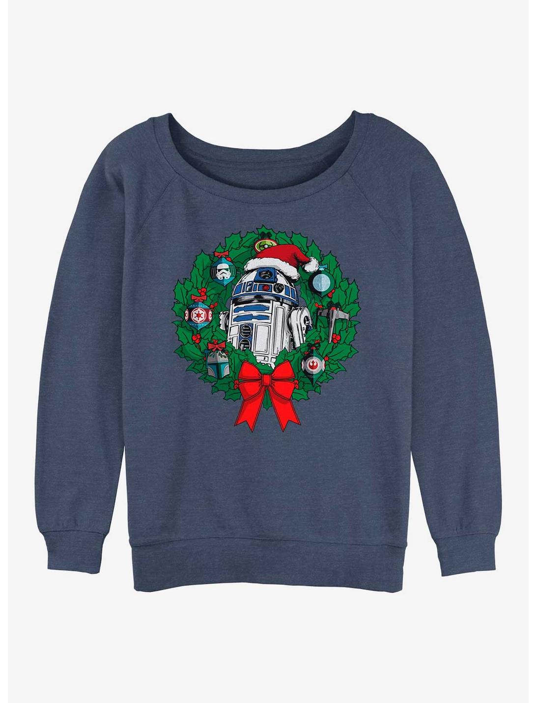 Star Wars R2-D2 Wreath Womens Slouchy Sweatshirt, BLUEHTR, hi-res