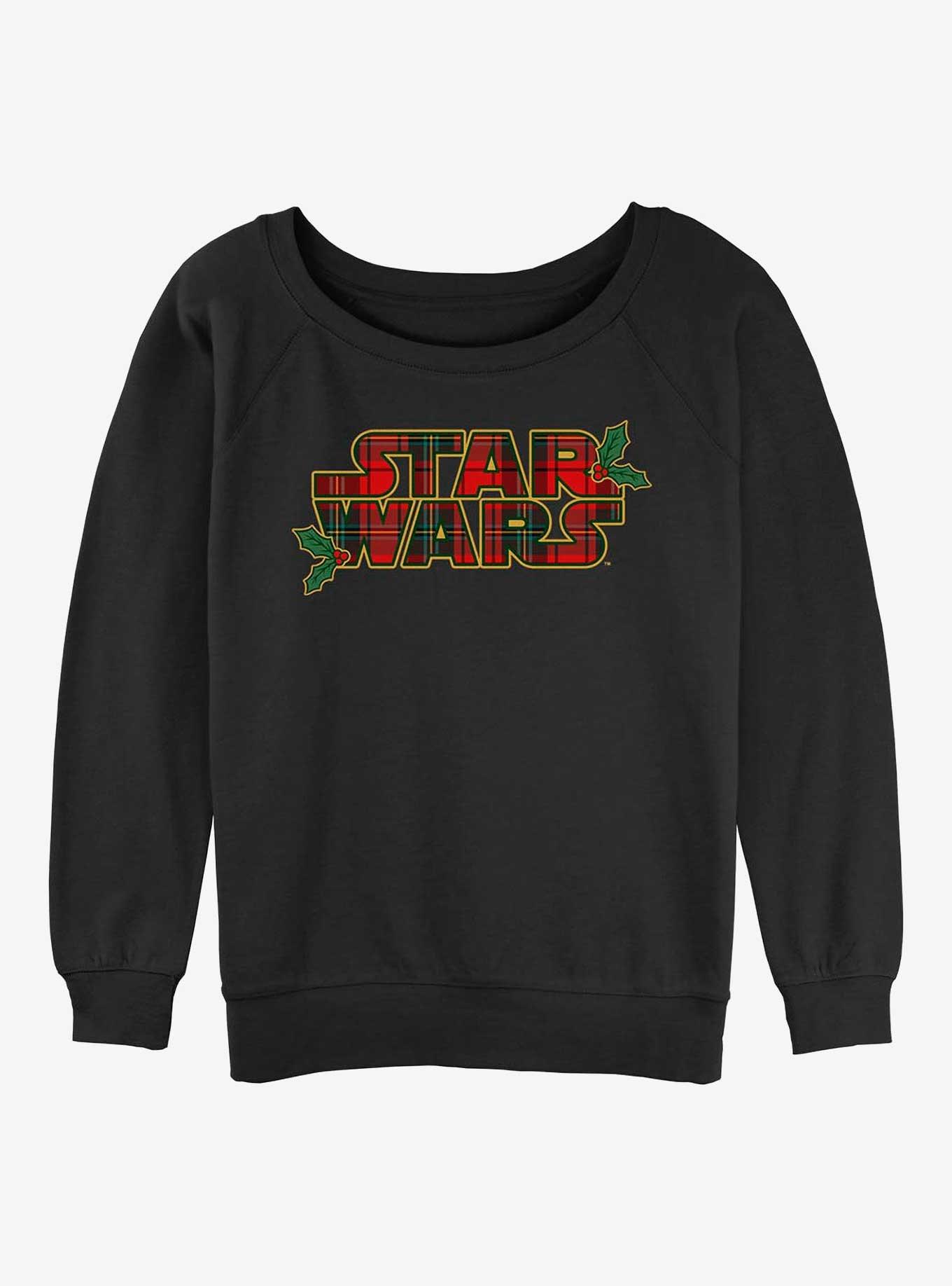 Star Wars Tartan Mistletoe Logo Womens Slouchy Sweatshirt, BLACK, hi-res
