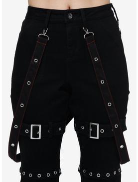 Black & Red Contrast Stitch Grommet Suspender Set, , hi-res