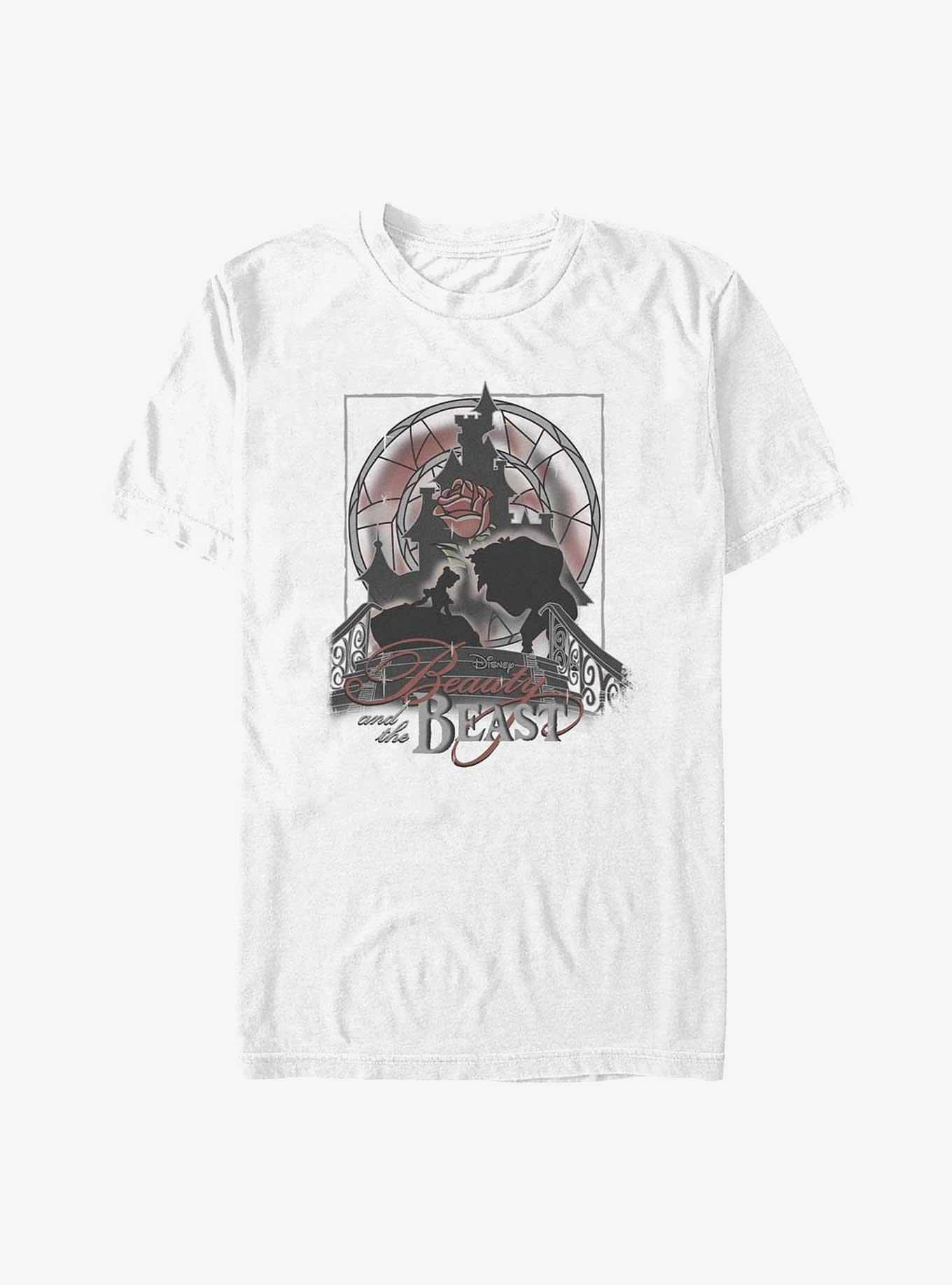 Disney Beauty And The Beast Stained Glass Poster T-Shirt, WHITE, hi-res