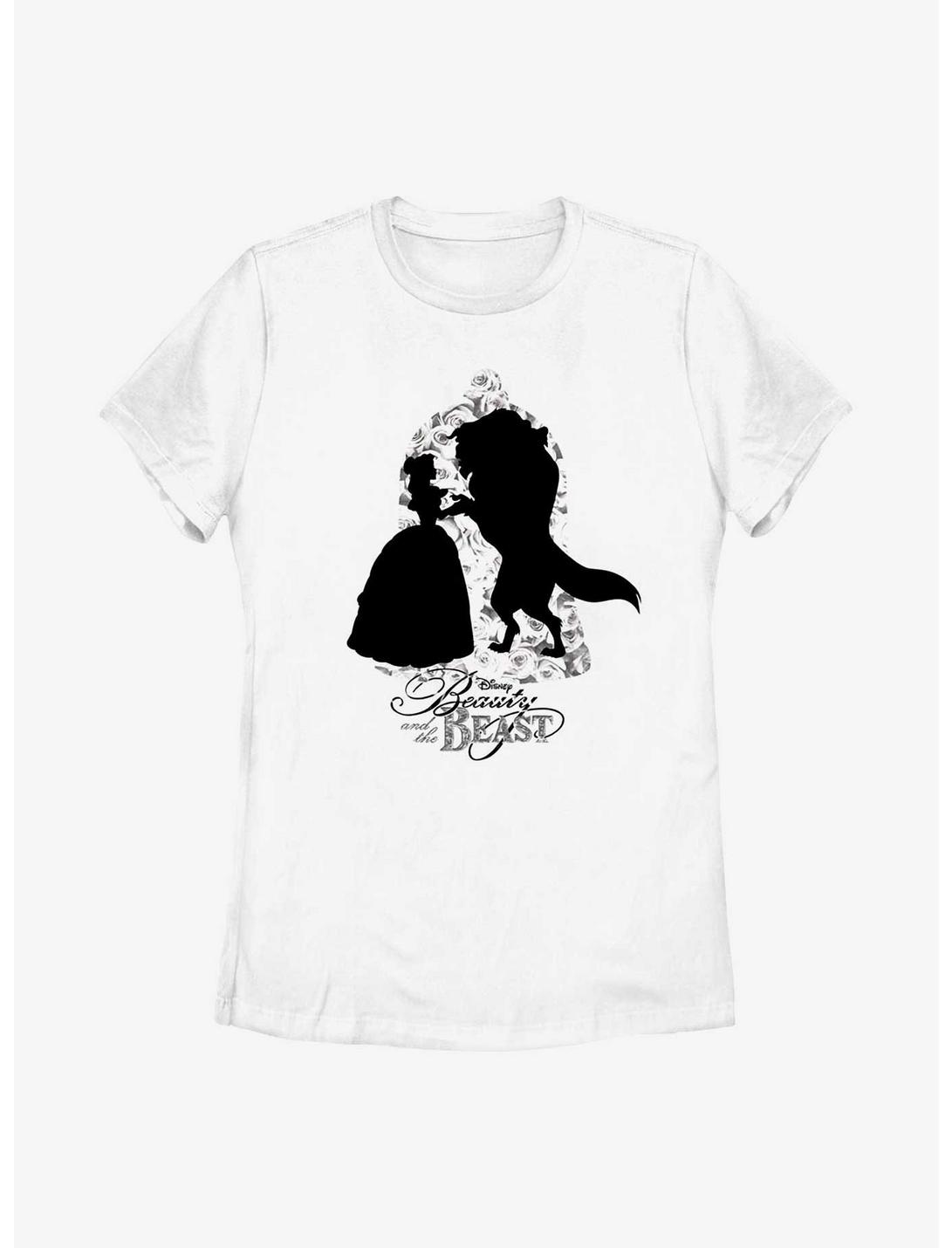 Disney Beauty And The Beast Rose Silhouette Womens T-Shirt, WHITE, hi-res