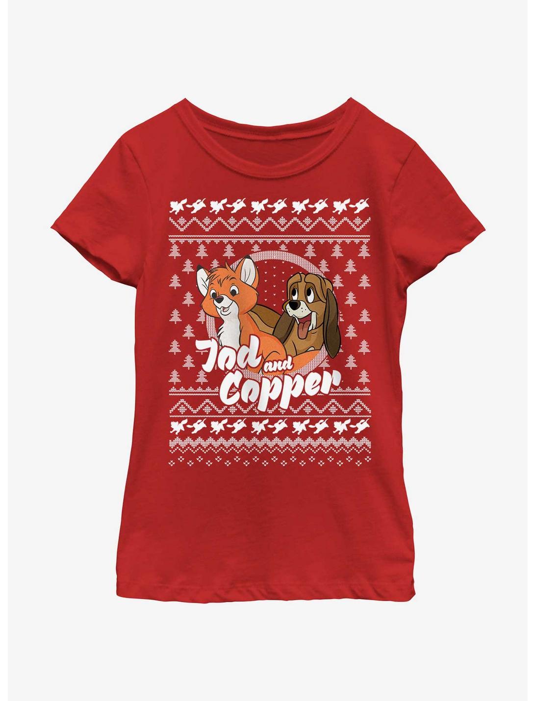 Disney The Fox and the Hound Tod and Copper Ugly Christmas Youth Girls T-Shirt, RED, hi-res