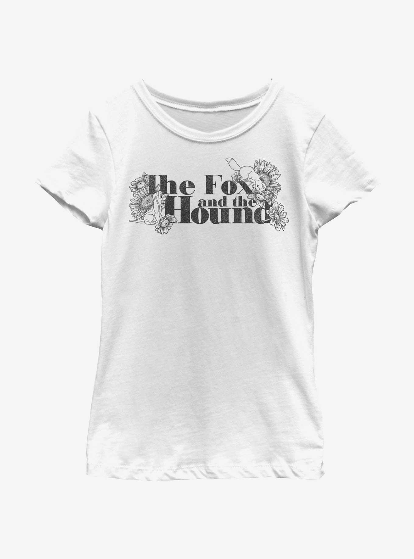 Disney The Fox and the Hound Floral Logo Youth Girls T-Shirt, WHITE, hi-res