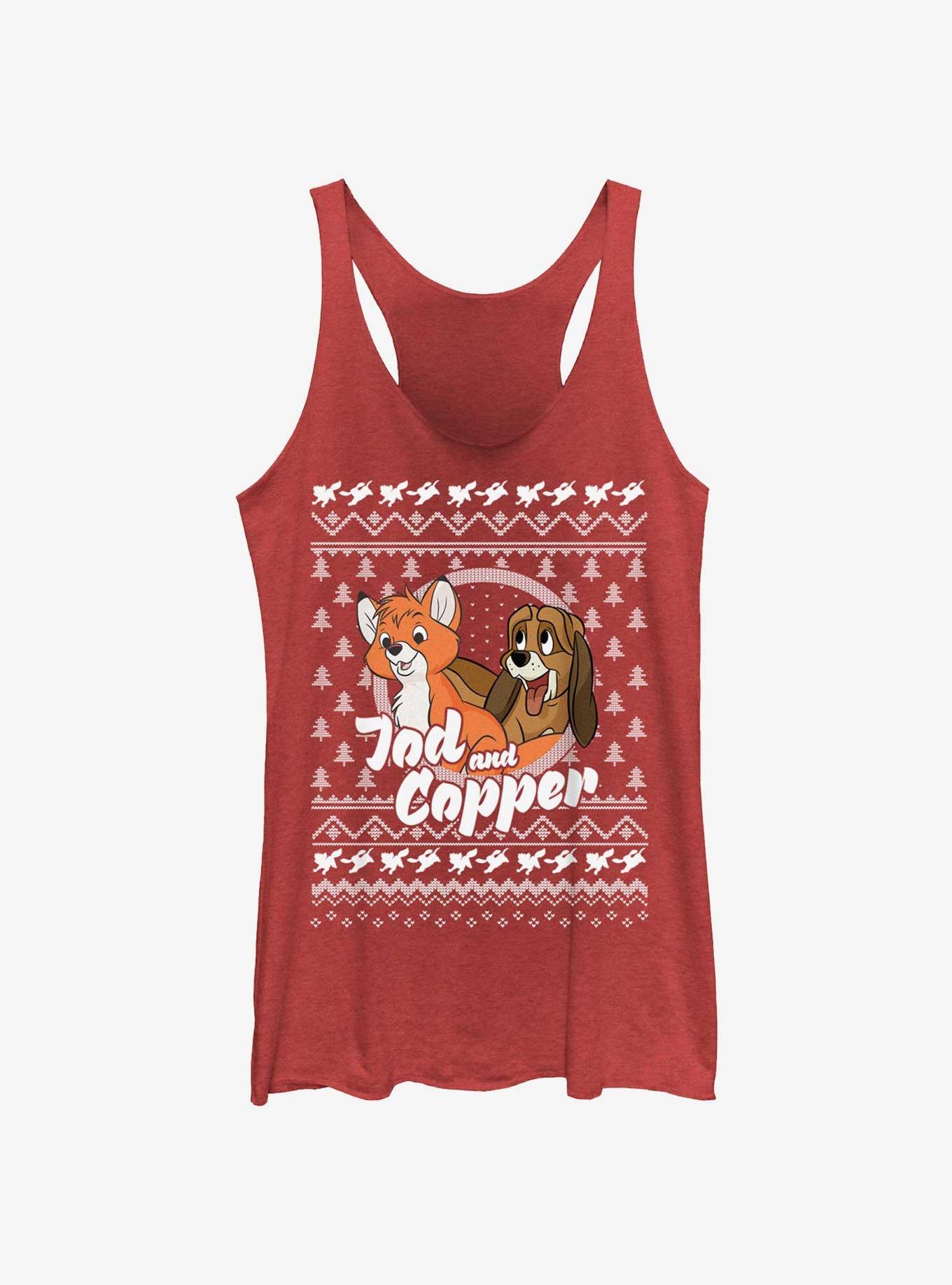 Disney The Fox and the Hound Tod and Copper Ugly Christmas Womens Tank Top  - RED