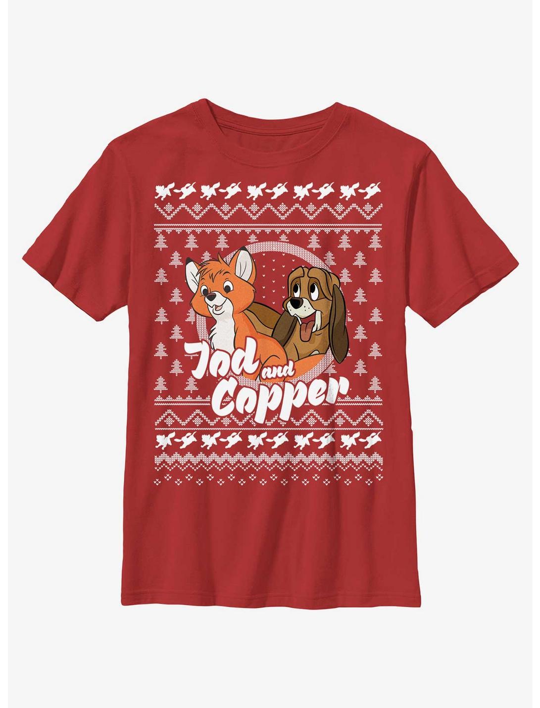 Disney The Fox and the Hound Tod and Copper Ugly Christmas Youth T-Shirt, RED, hi-res