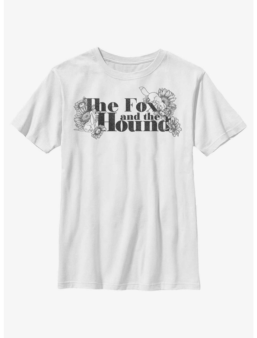 Disney The Fox and the Hound Floral Logo Youth T-Shirt, WHITE, hi-res