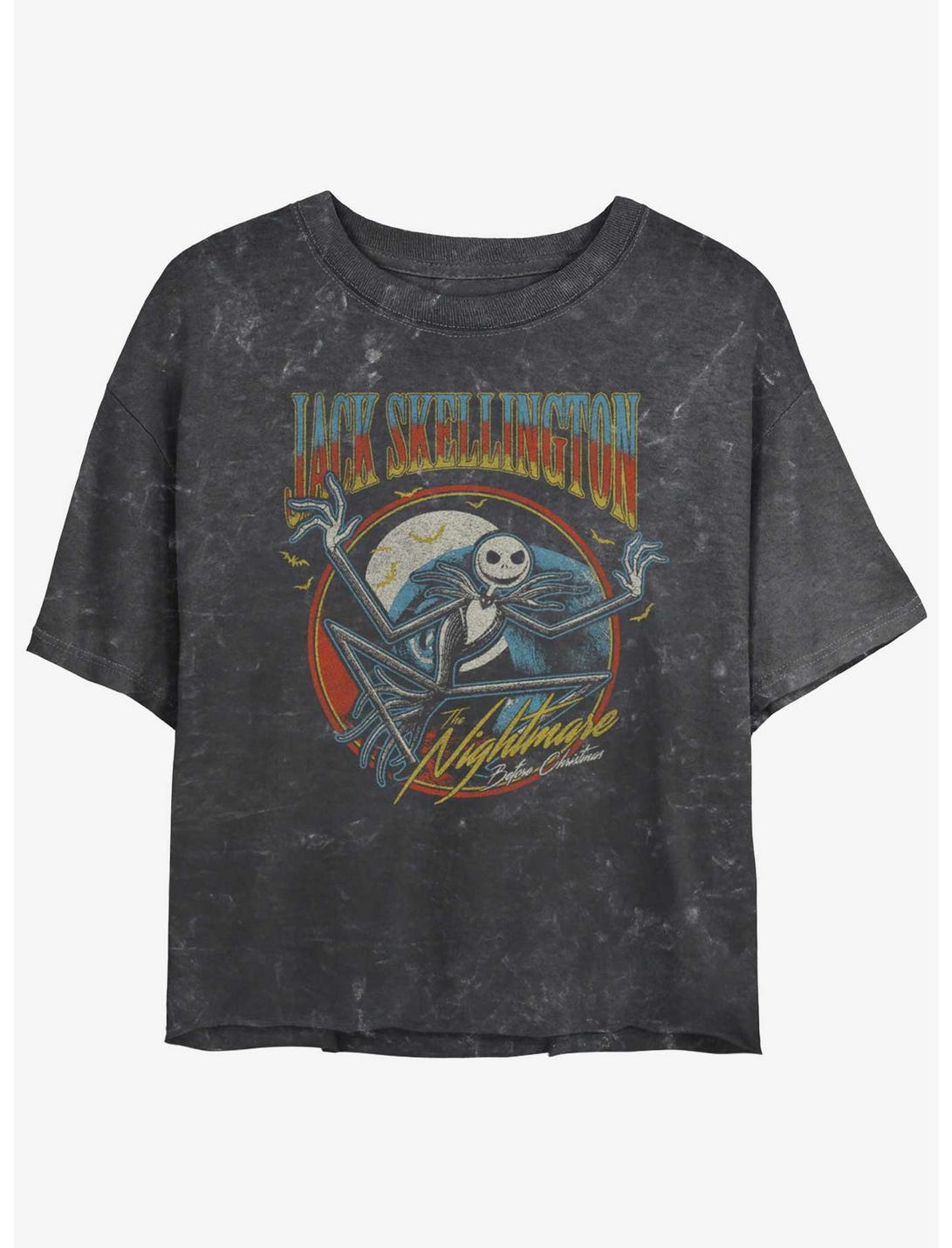 Disney The Nightmare Before Christmas Jack Skellington Badge Mineral Wash Womens Crop T-Shirt, BLACK, hi-res