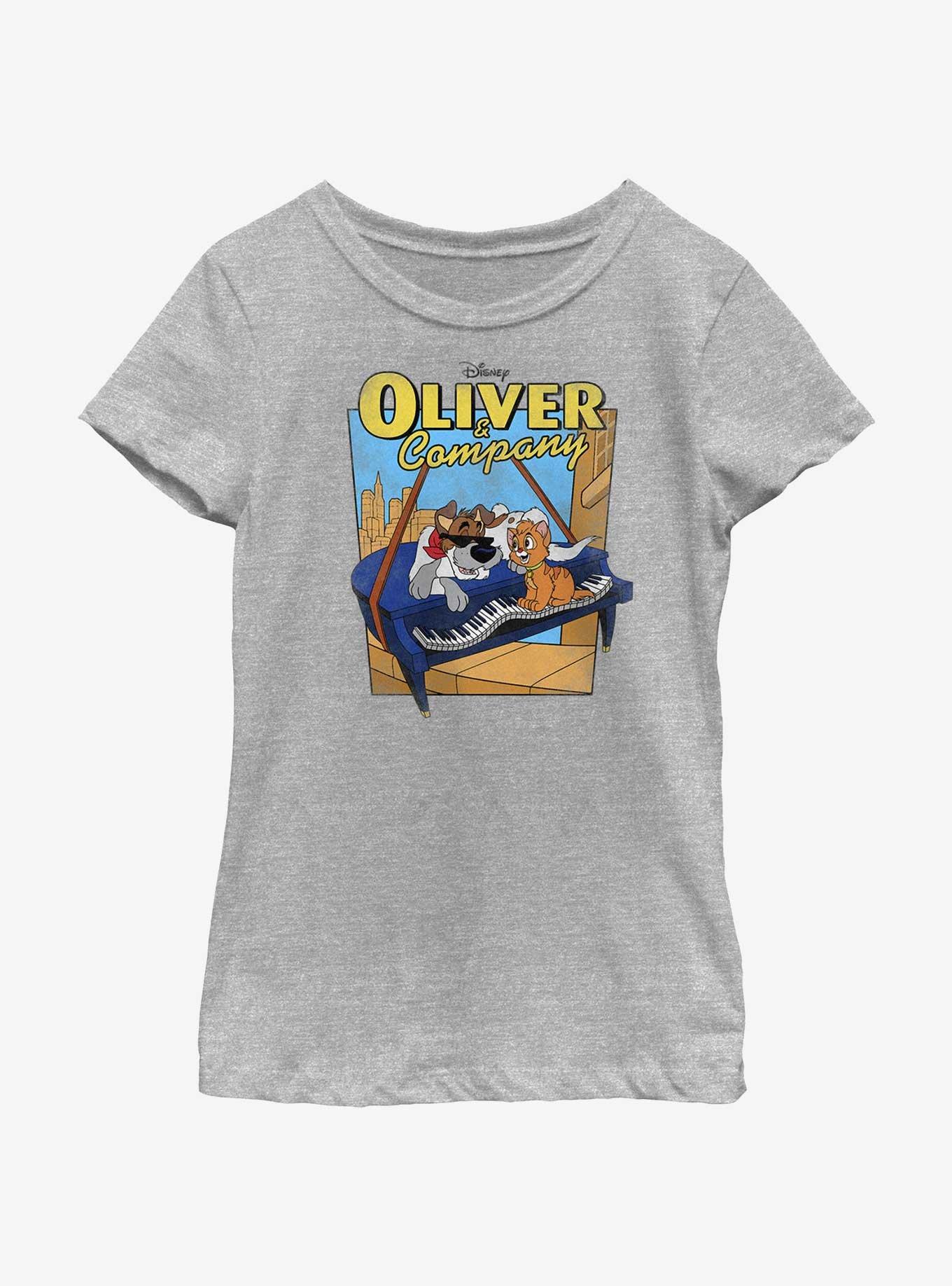 Disney Oliver & Company Piano Youth Girls T-Shirt, ATH HTR, hi-res