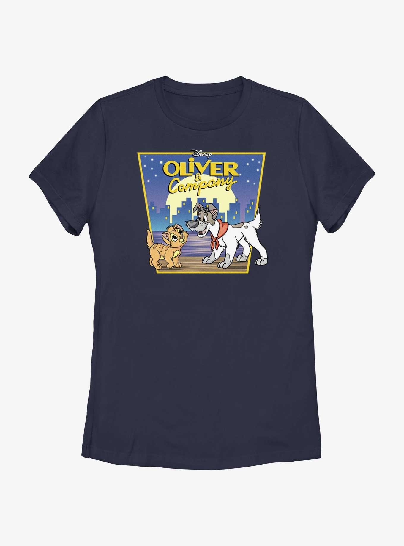 Disney Oliver & Company City Lights Poster Womens T-Shirt, NAVY, hi-res
