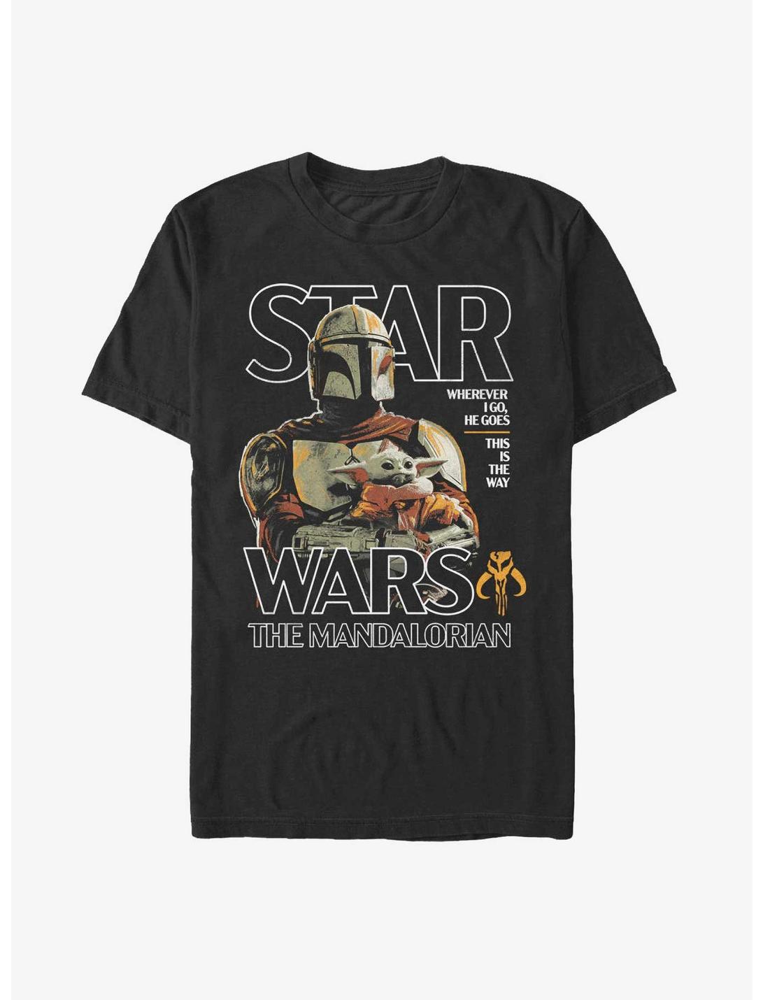 Star Wars The Mandalorian Wherever I Go, He Goes Poster T-Shirt, BLACK, hi-res