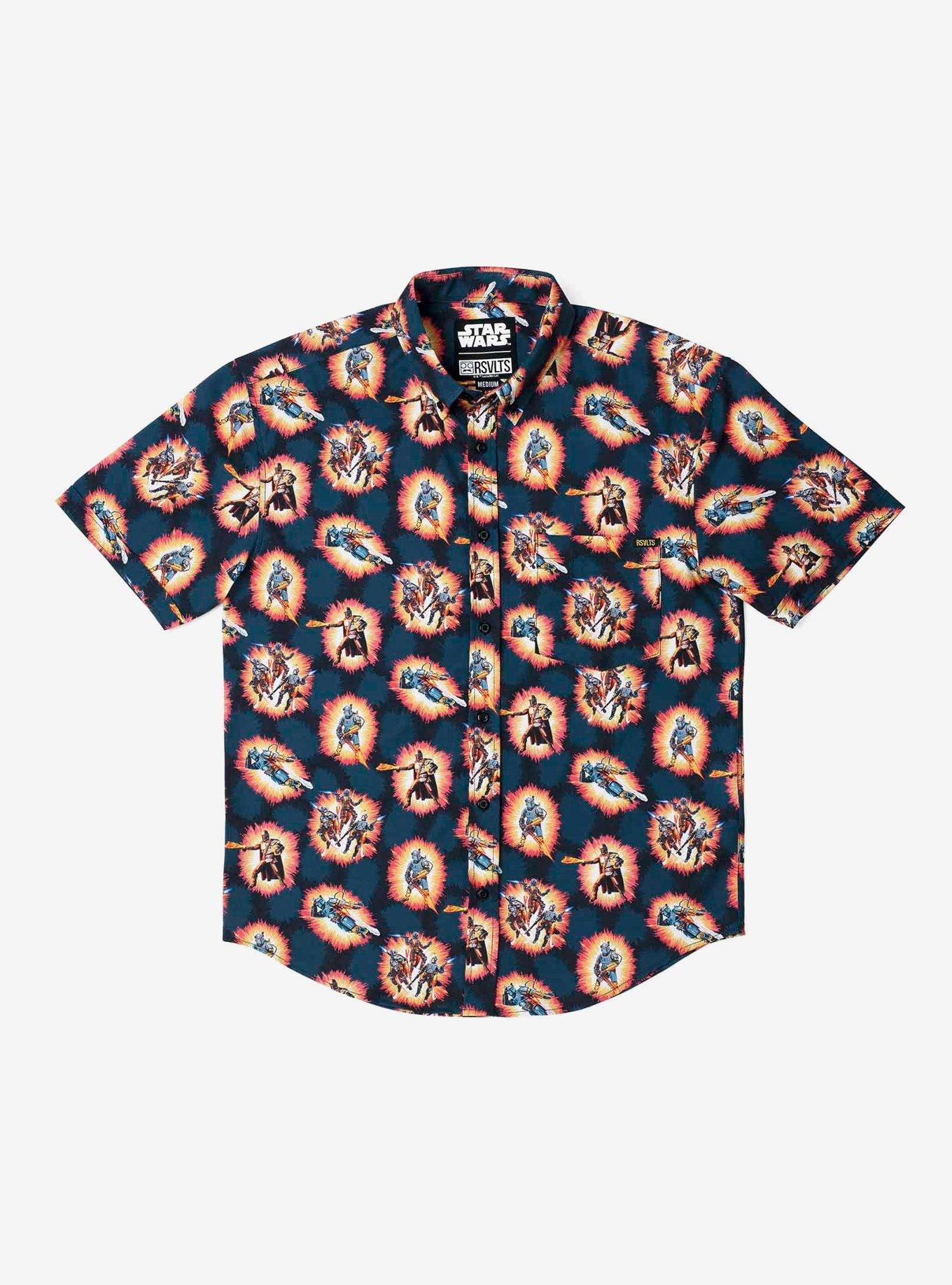 RSVLTS Star Wars The Mandalorian "A Real Mandalorian Hero" Button-Up Shirt, BLACK, hi-res