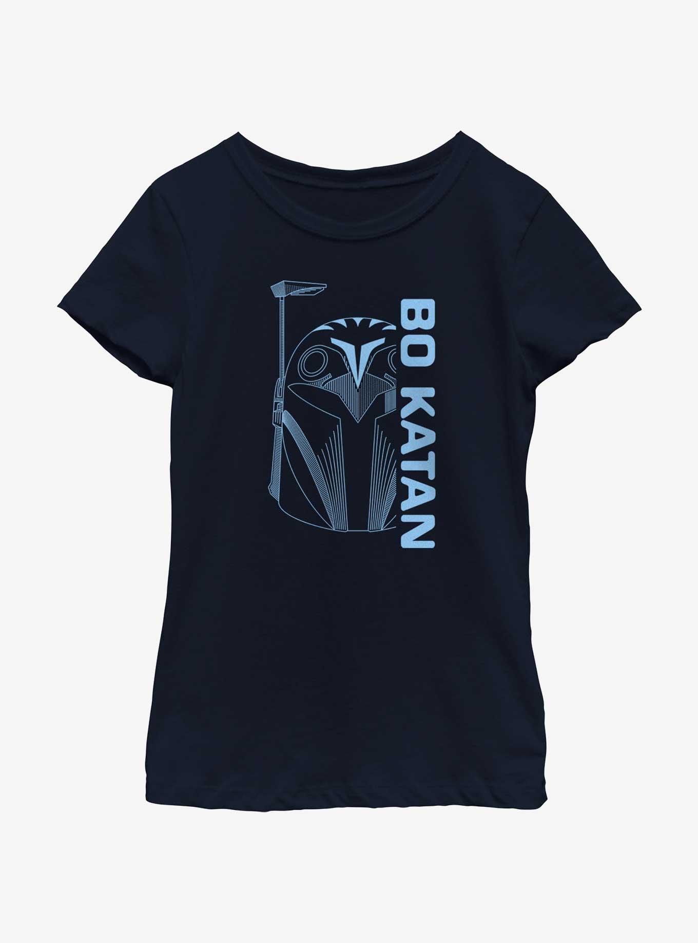 Star Wars The Mandalorian Bo Katan Helmet Youth Girls T-Shirt, NAVY, hi-res