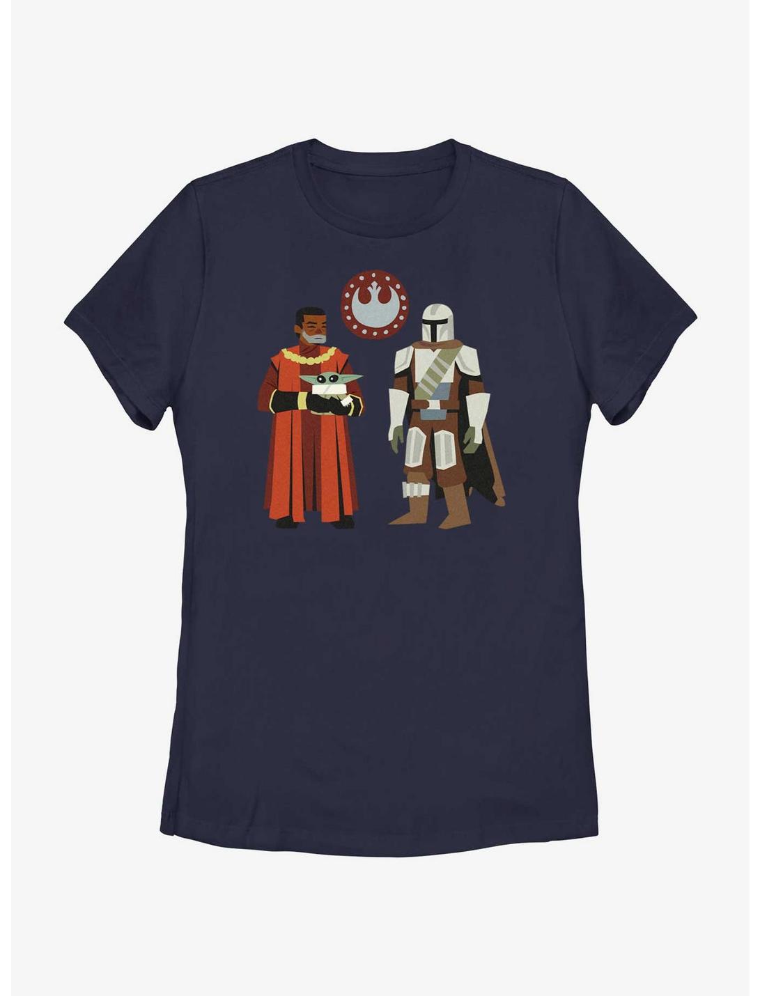 Star Wars The Mandalorian Greef Karga, Grogu, and Mando Womens T-Shirt, NAVY, hi-res