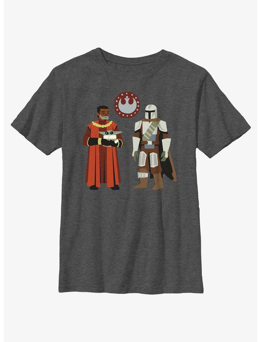 Star Wars The Mandalorian Greef Karga, Grogu, and Mando Youth T-Shirt, CHAR HTR, hi-res