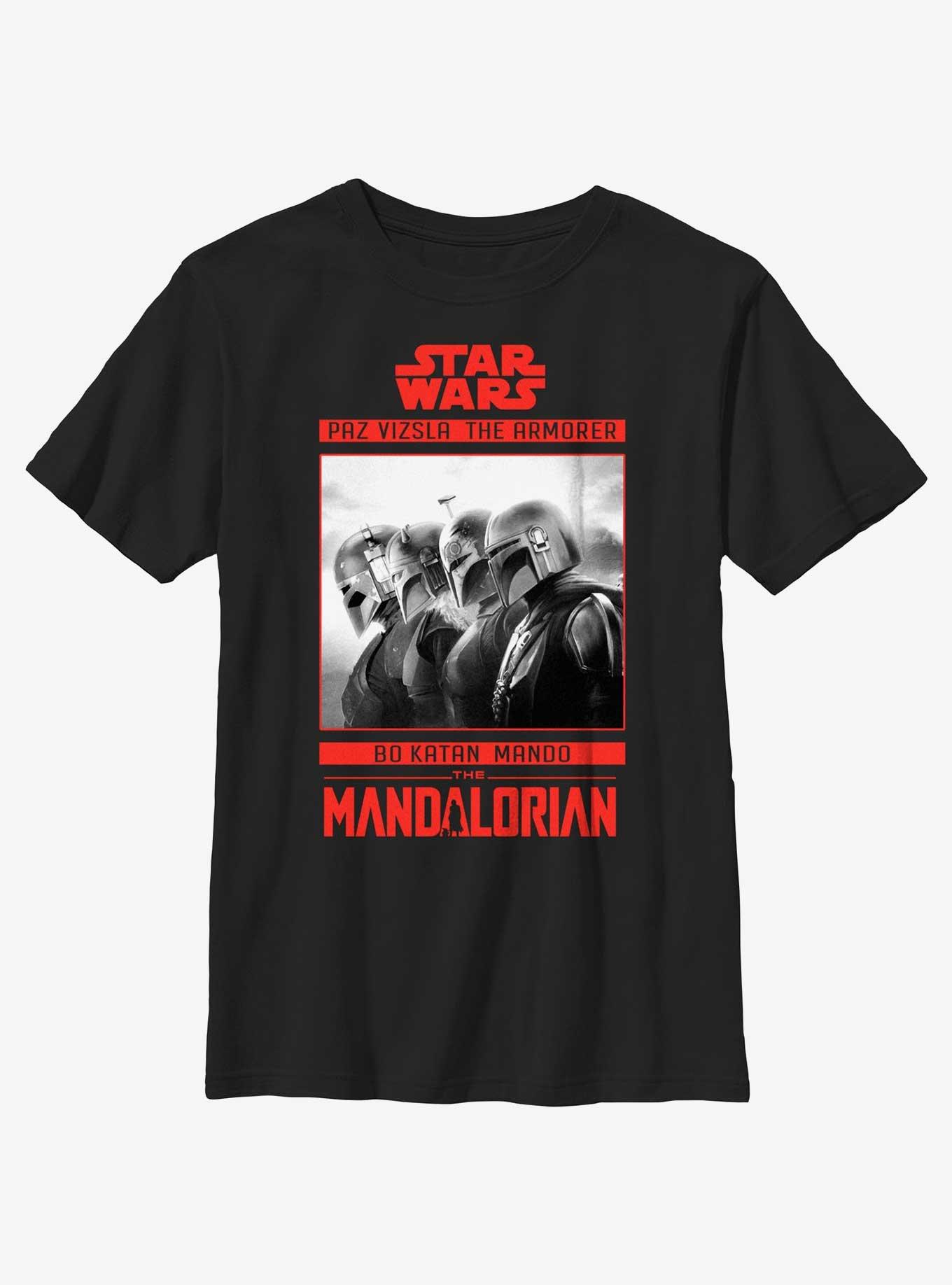 Star Wars The Mandalorian Bounty Hunter Line Up Poster Youth T-Shirt, BLACK, hi-res