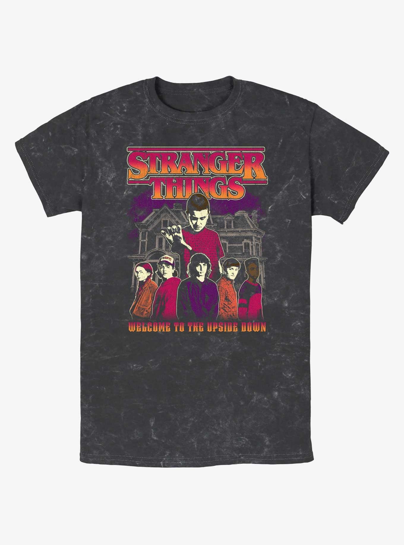 Stranger Things Upside Down Group Mineral Wash T-Shirt, BLACK, hi-res