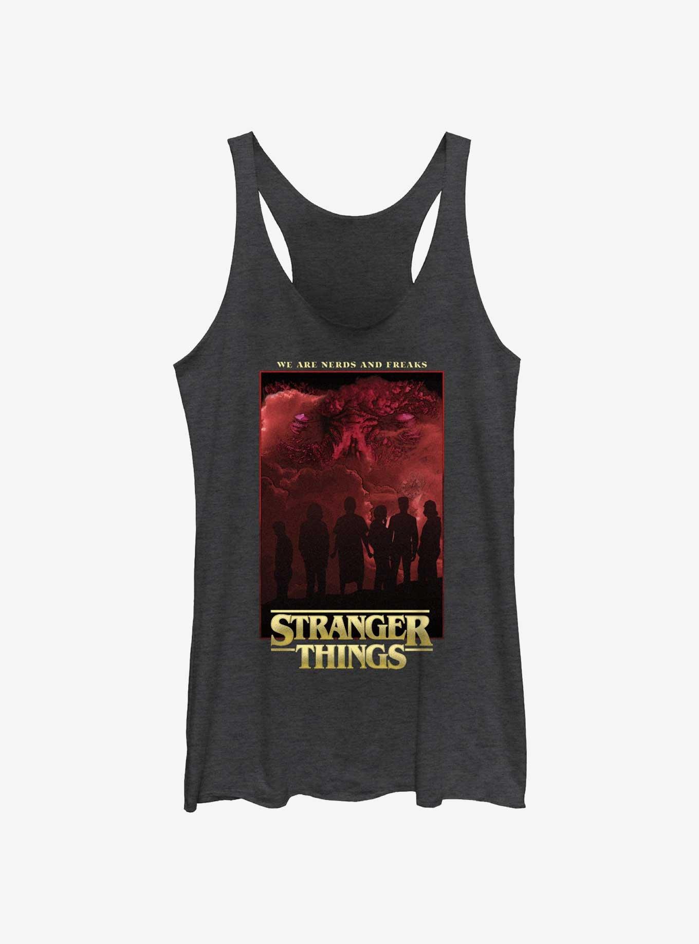 Stranger Things Nerds And Freaks Womens Tank Top, BLK HTR, hi-res