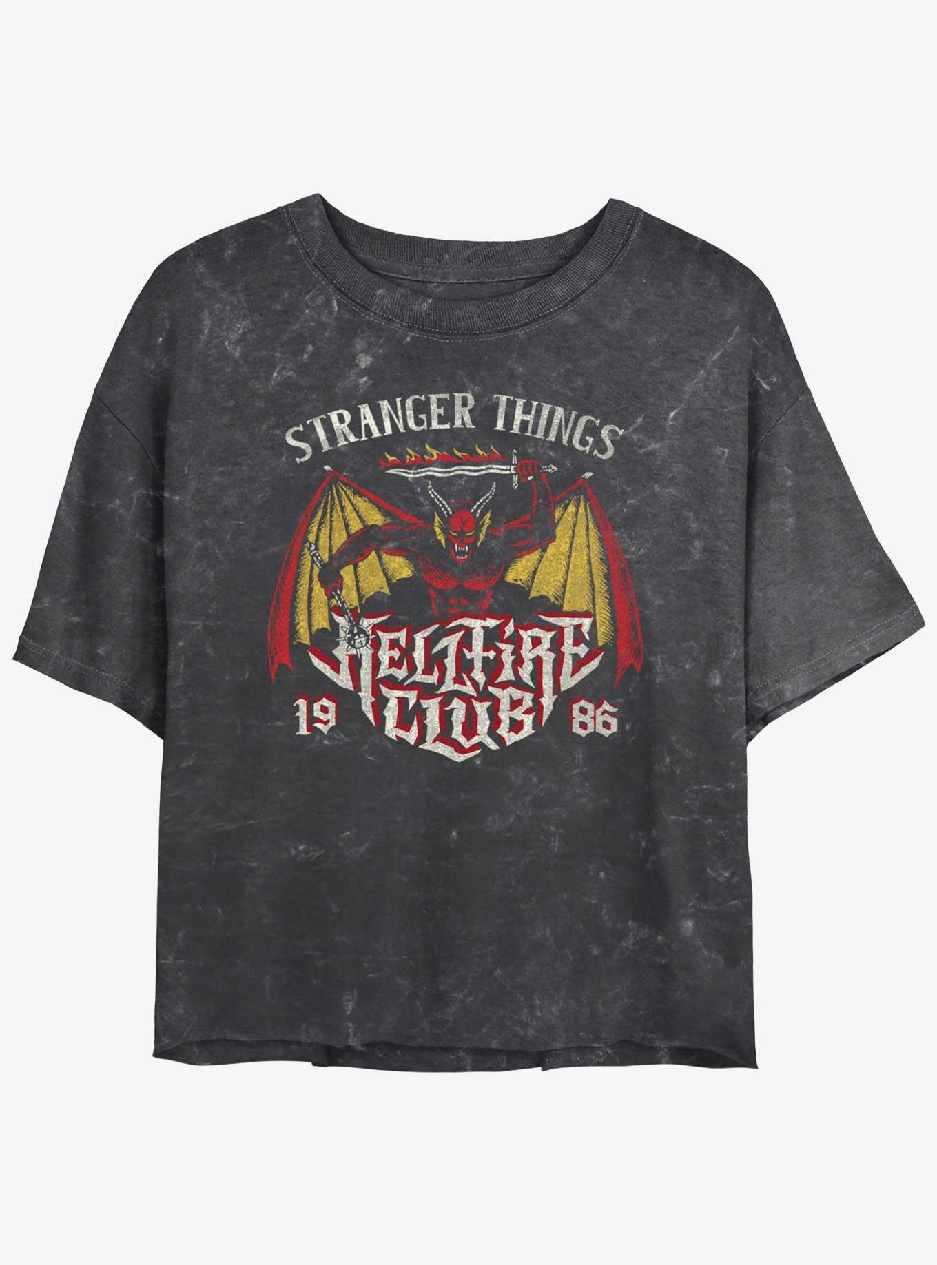 Stranger Things Demon Hellfire Club Mineral Wash Womens Crop T-Shirt, BLACK, hi-res