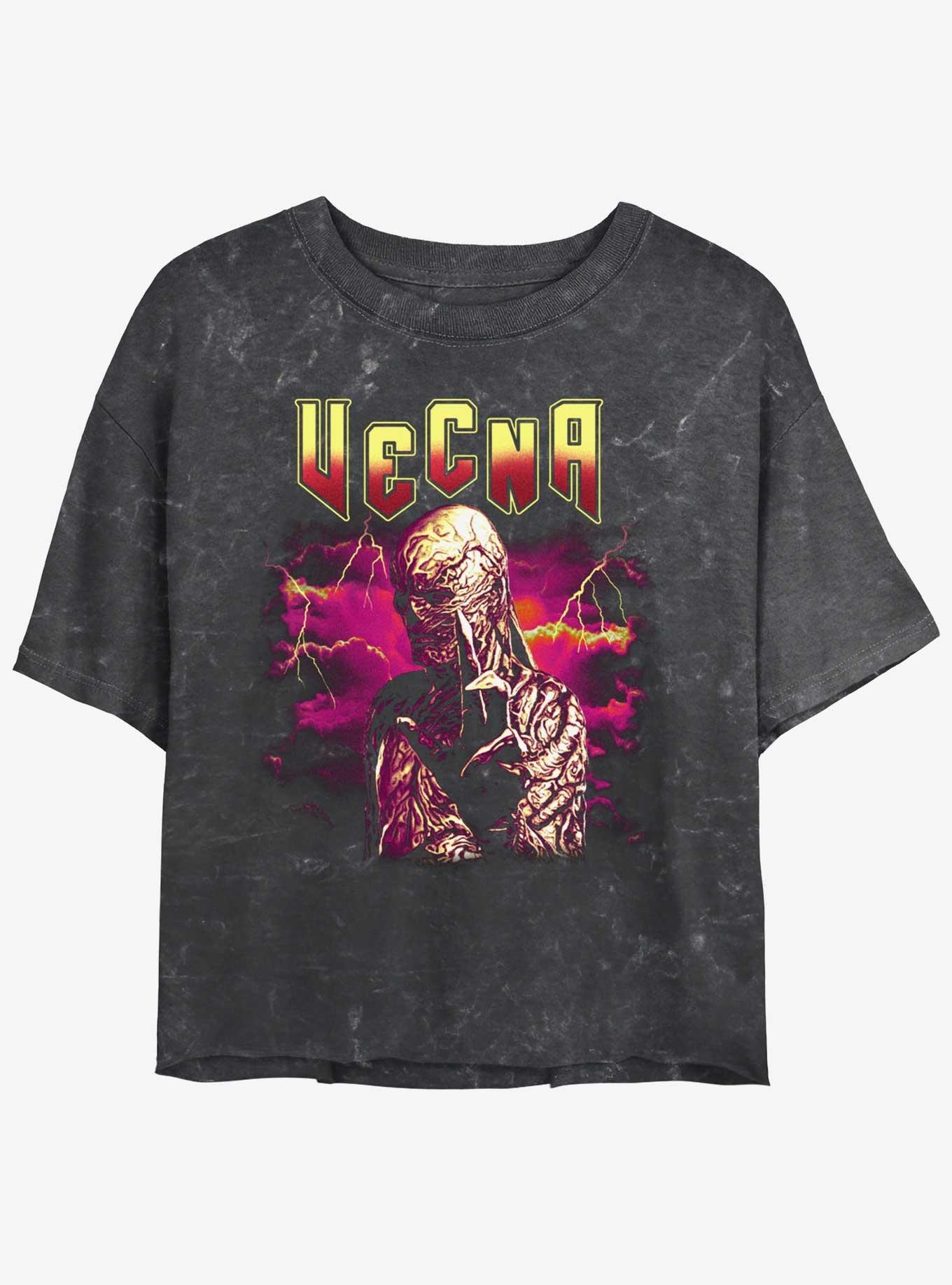 Stranger Things Heavy Metal Vecna Mineral Wash Womens Crop T-Shirt, BLACK, hi-res