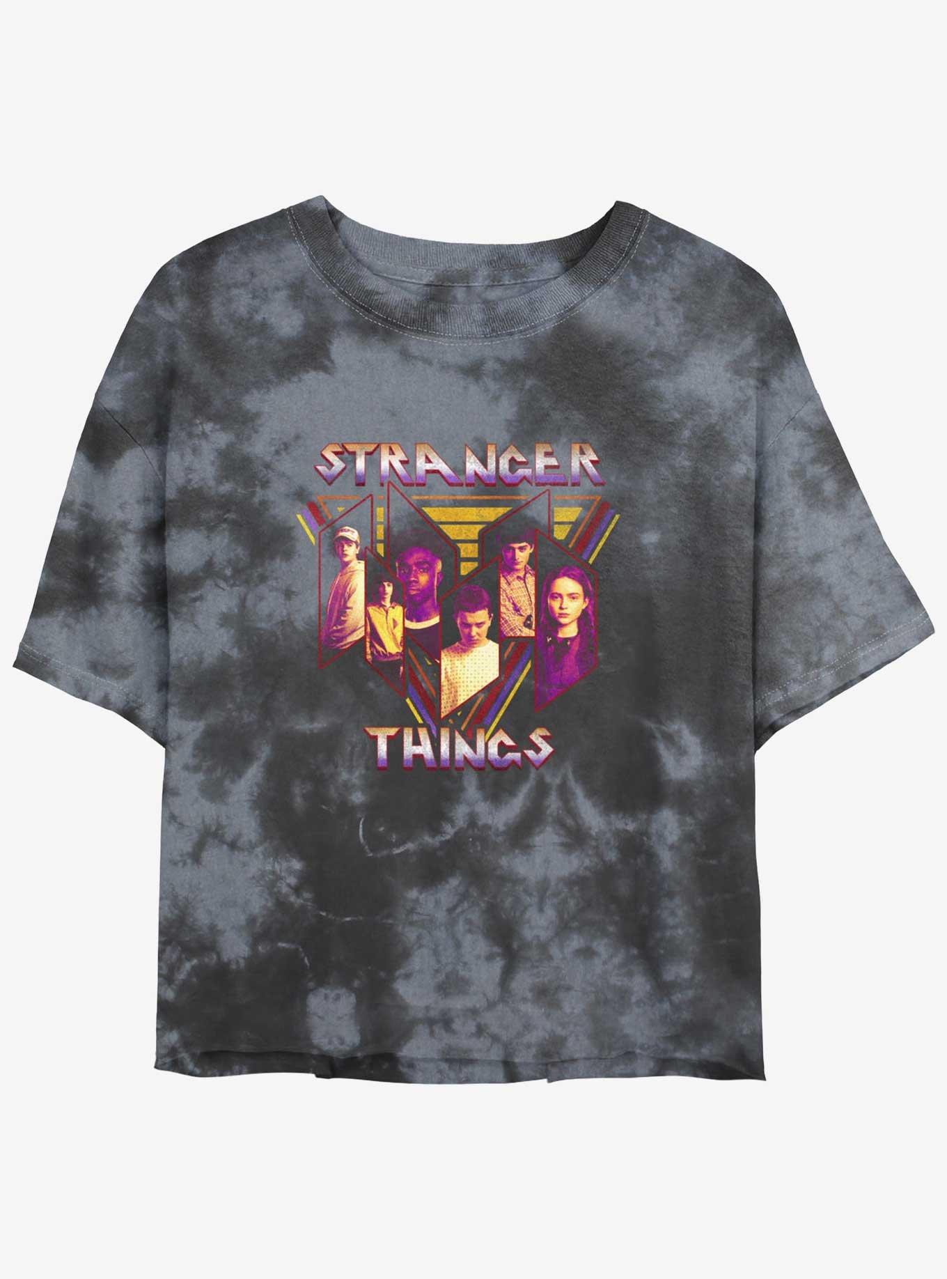 Stranger Things Heavy Metal Band Tie-Dye Womens Crop T-Shirt, BLKCHAR, hi-res