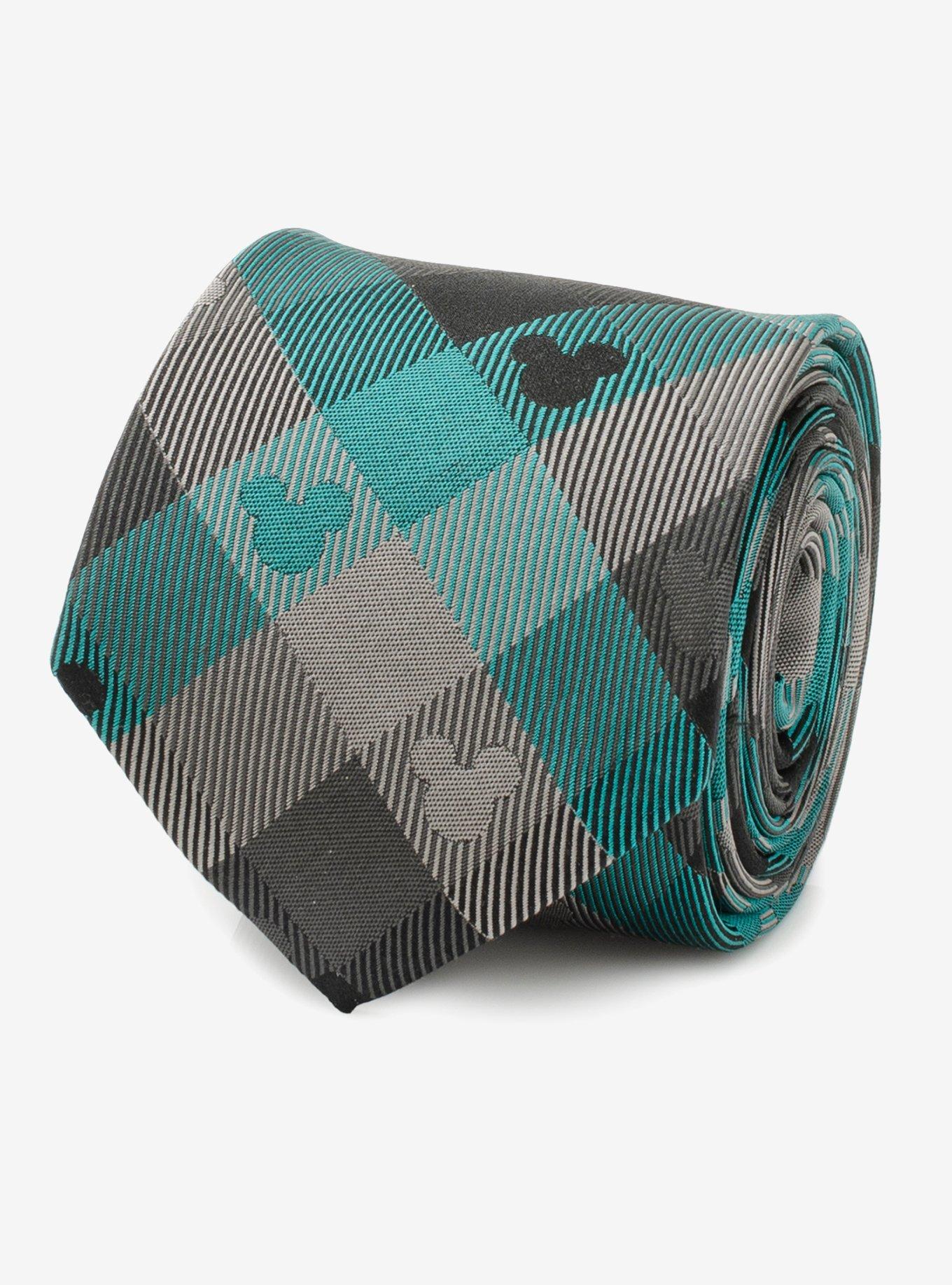 Disney Mickey Mouse Silhouette Teal Plaid Men's Tie, , hi-res