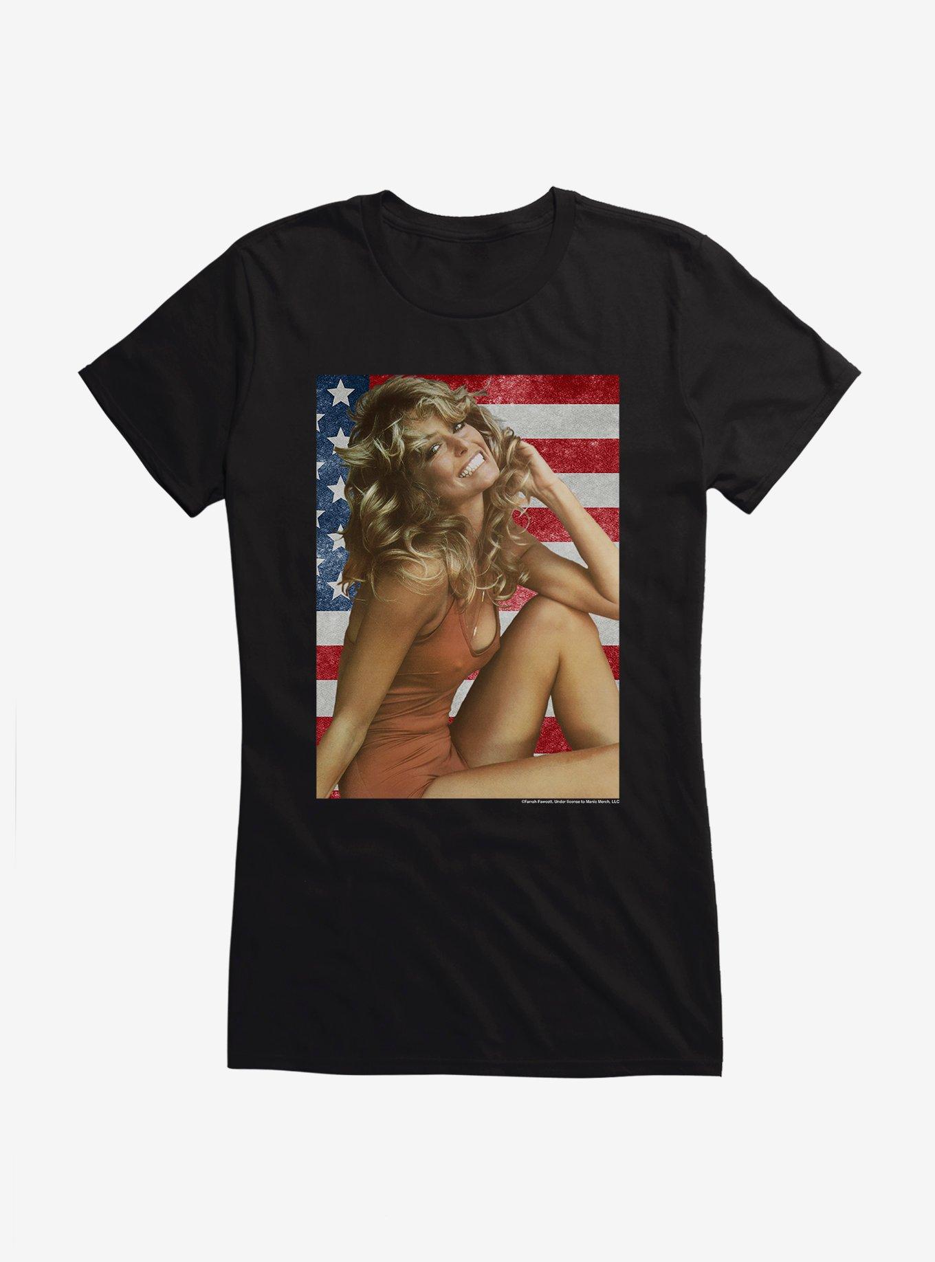 Farrah Fawcett American Flag Girls T-Shirt, BLACK, hi-res