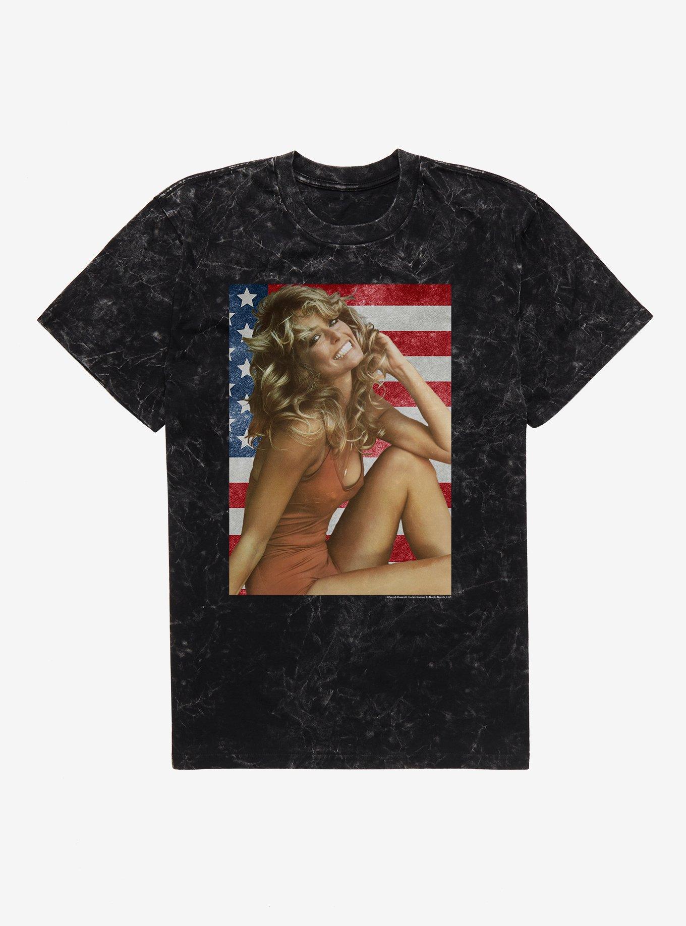 Farrah Fawcett American Flag Mineral Wash T-Shirt, BLACK MINERAL WASH, hi-res