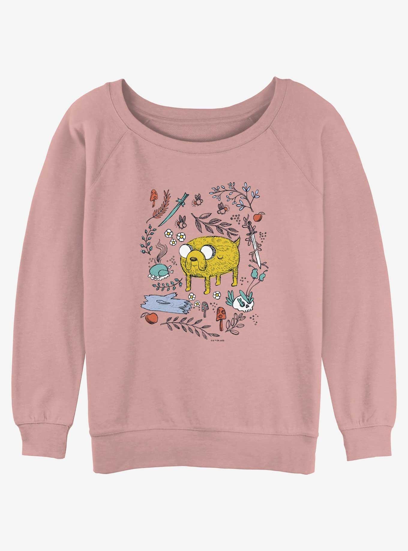Adventure Time Jake Sketch Womens Slouchy Sweatshirt - PINK