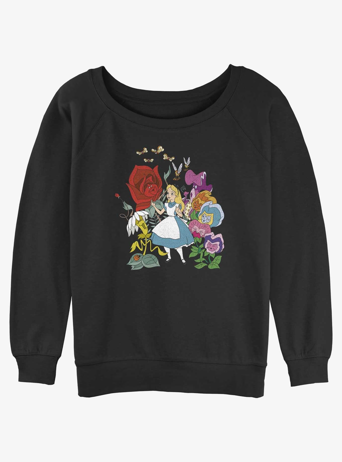 Disney Alice in Wonderland Flower Afternoon Womens Slouchy Sweatshirt, BLACK, hi-res