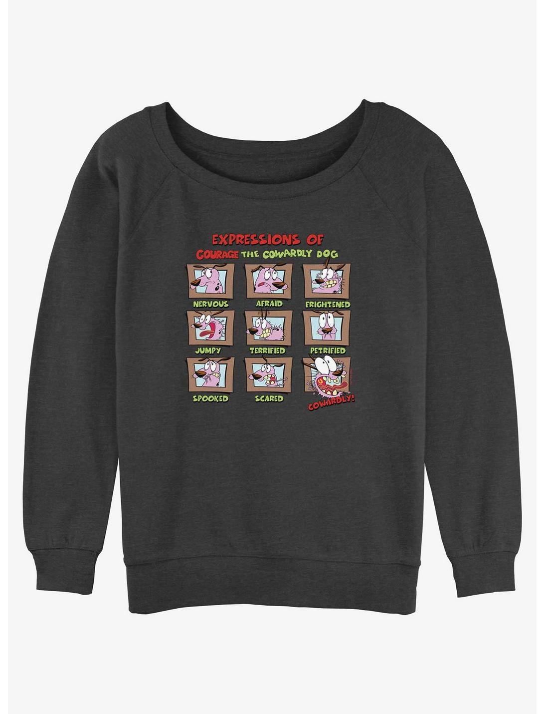 Cartoon Network Courage the Cowardly Dog Cowardly Expressions Womens Slouchy Sweatshirt, CHAR HTR, hi-res
