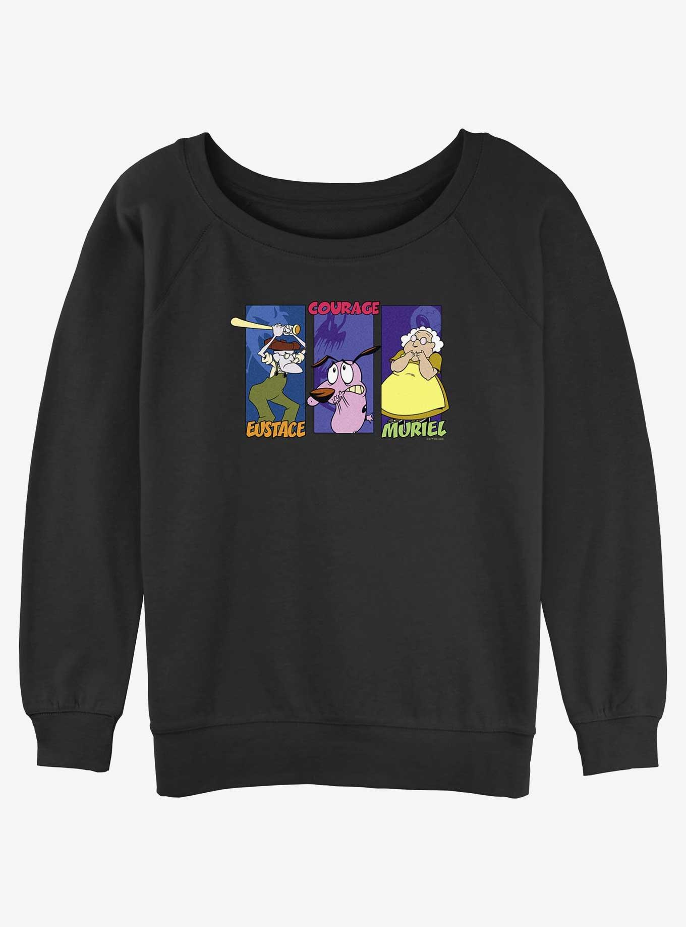 Cartoon Network Courage the Cowardly Dog The Family Eustace, Courage and Muriel Womens Slouchy Sweatshirt, BLACK, hi-res