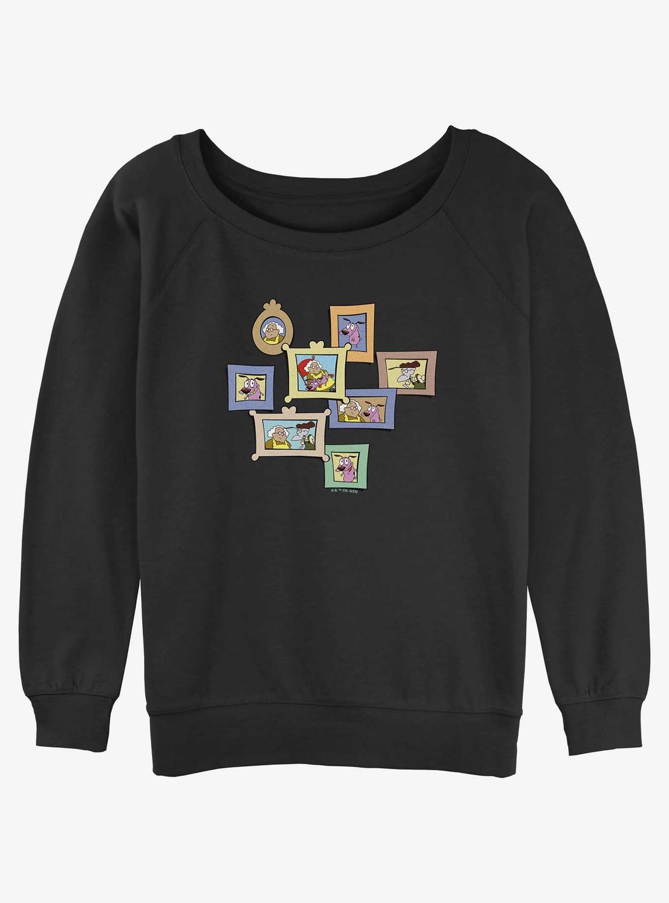 Cartoon Network Courage the Cowardly Dog Wall of Frames Womens Slouchy Sweatshirt, BLACK, hi-res